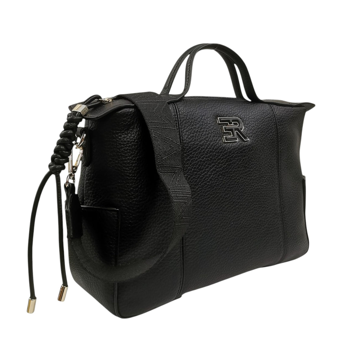 Ermanno Scervino Borsa a Mano Grande Donna in Ecopelle Martellata Nera con Tracolla Logata