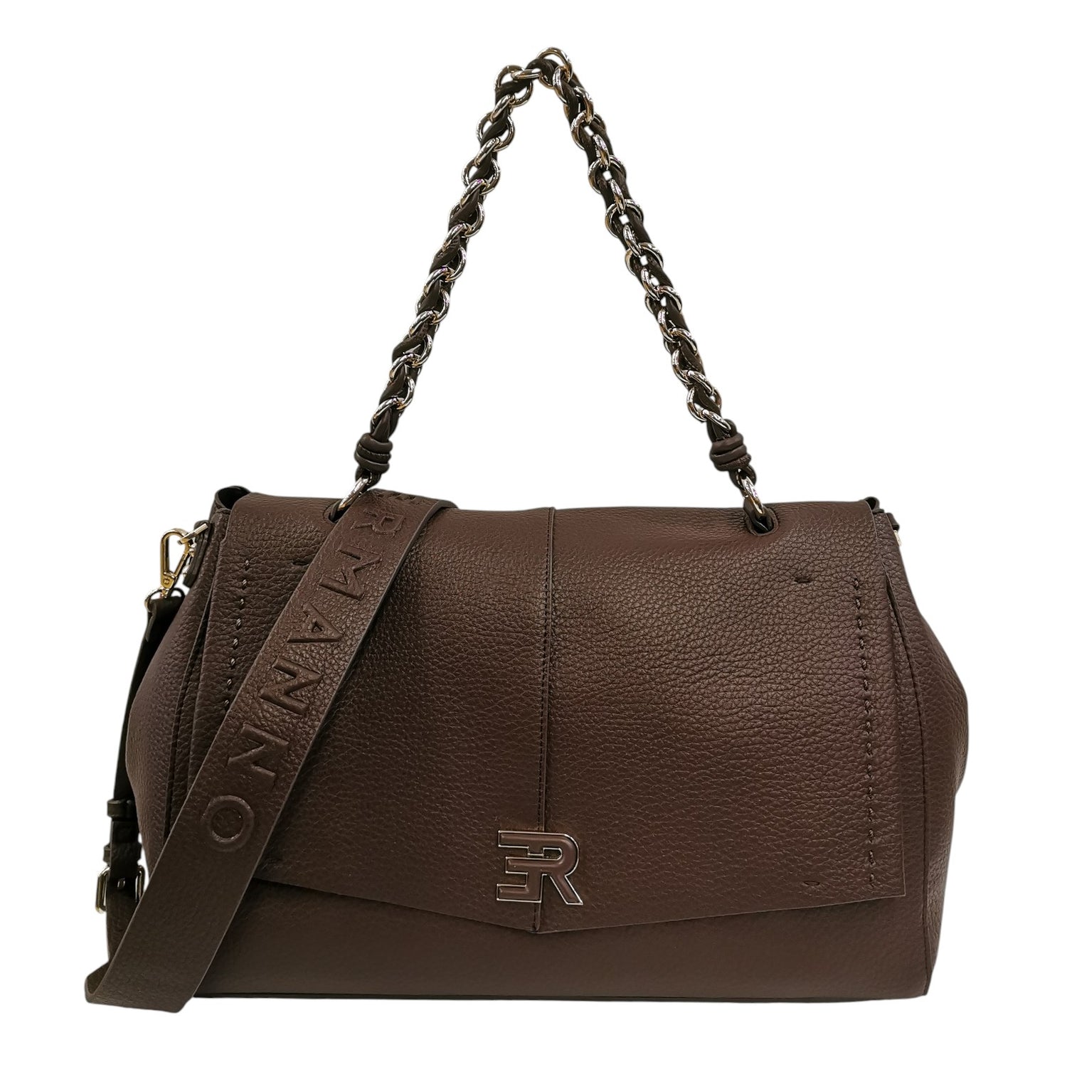 Ermanno Scervino Borsa a Spalla Donna in Ecopelle Moro con Manico a Catena e Patta