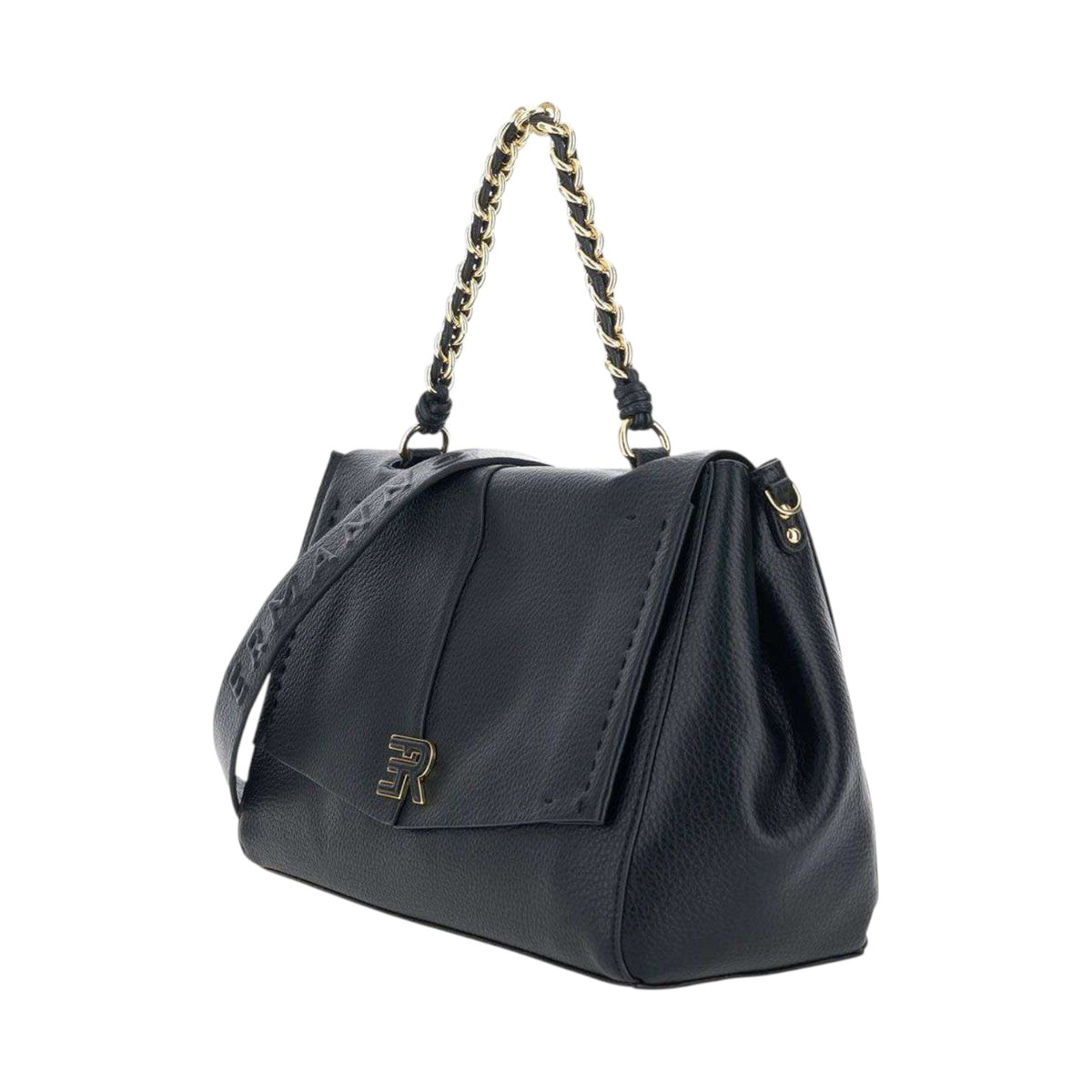 Ermanno Scervino Borsa a Spalla Donna in Ecopelle Nera con Manico a Catena e Patta