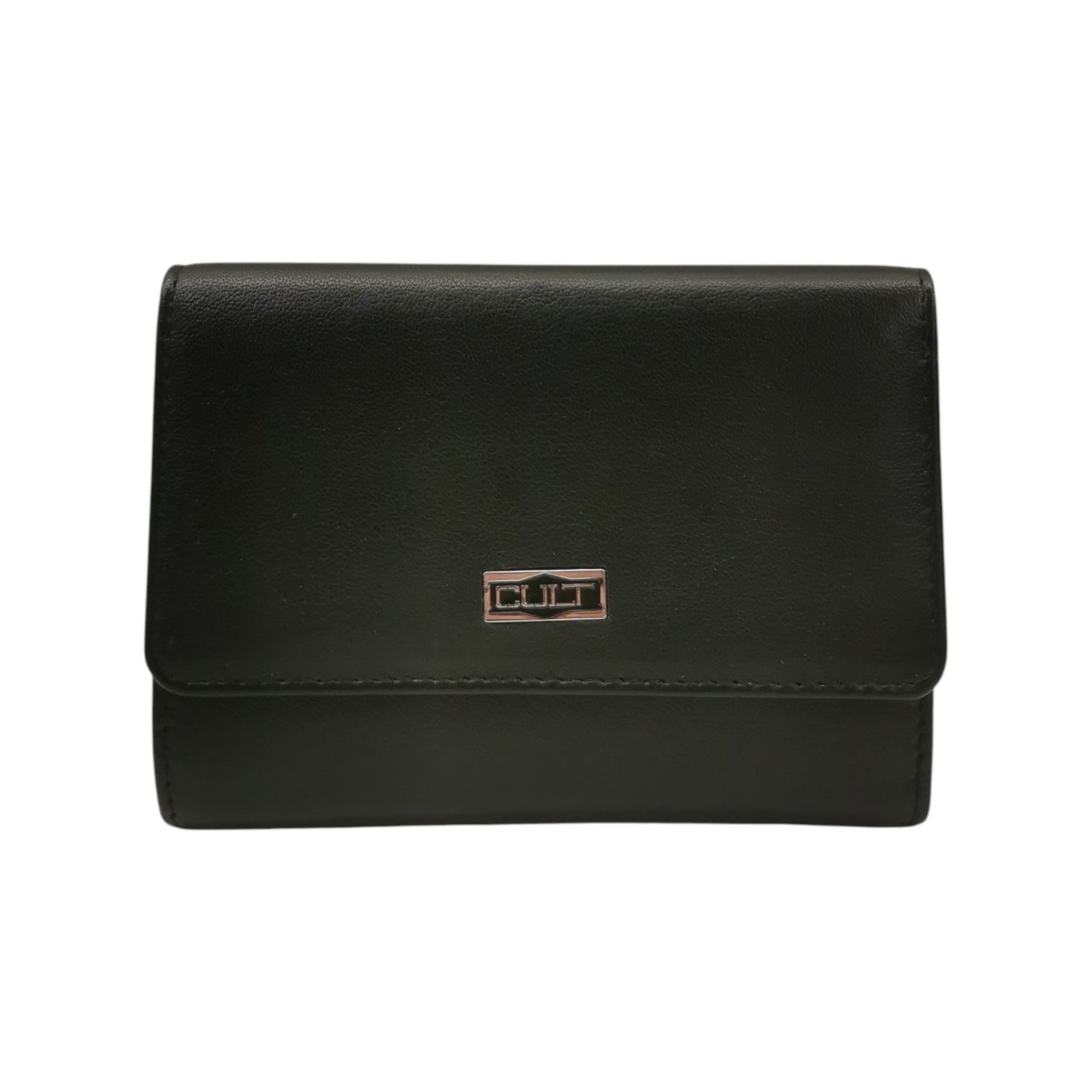 Cult Portafoglio Donna in Pelle Nera con Targhetta Logo Argento