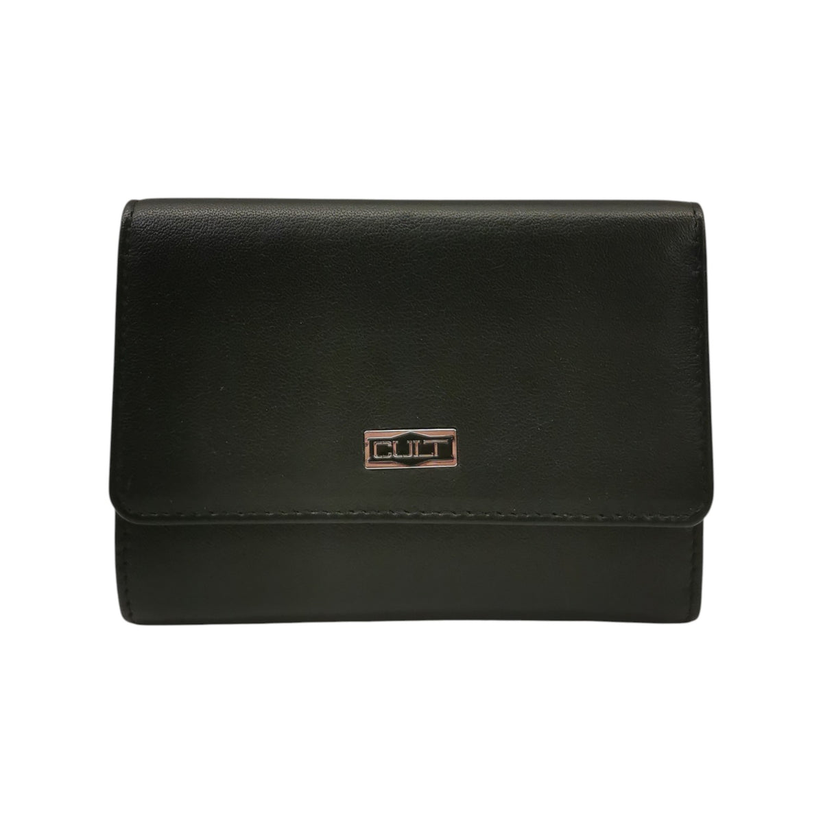 Cult Portafoglio Donna in Pelle Nera con Targhetta Logo Argento
