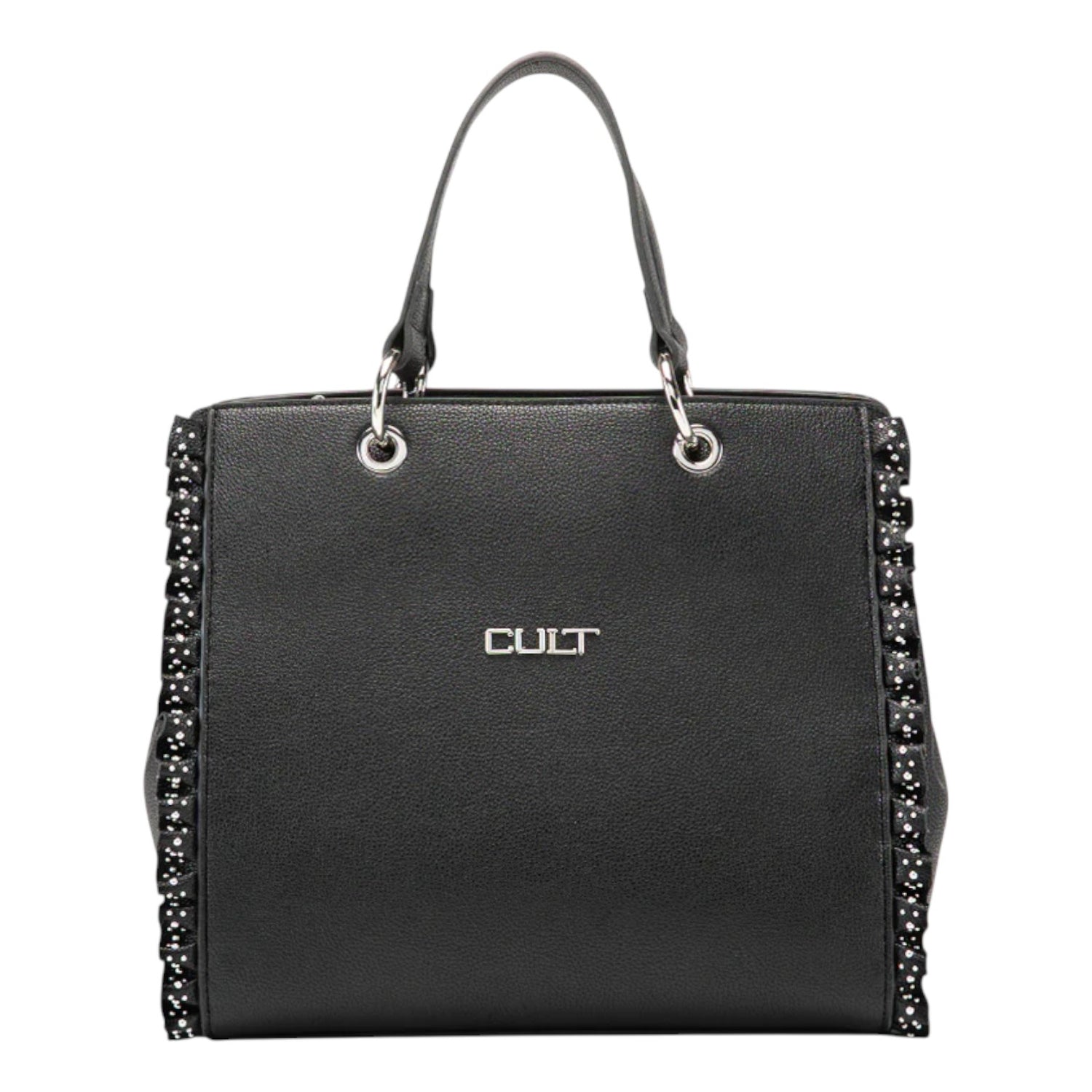 Cult Borsa a Mano Donna Yoko in Ecopelle Nera con Rouches e Tracolla