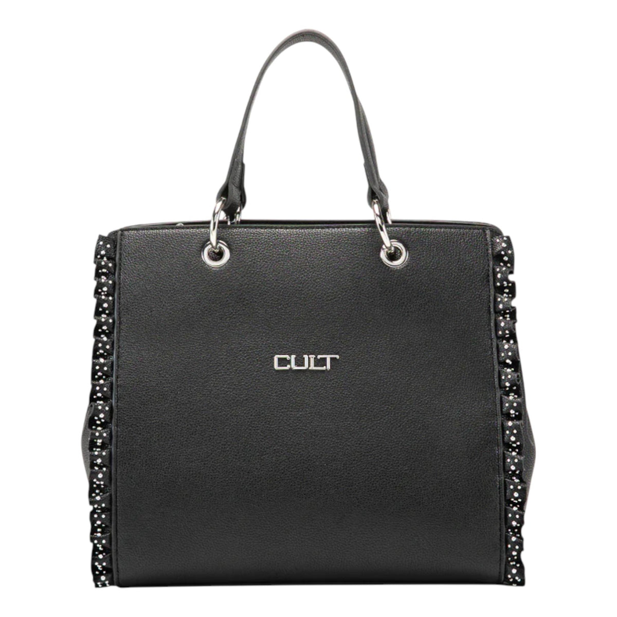Cult Borsa a Mano Donna Yoko in Ecopelle Nera con Rouches e Tracolla