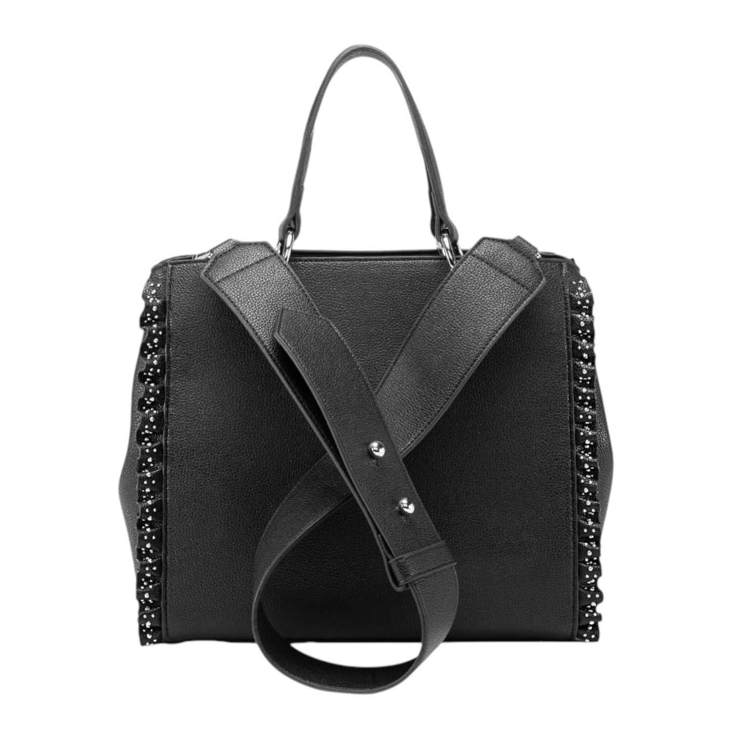 Cult Borsa a Mano Donna Yoko in Ecopelle Nera con Rouches e Tracolla
