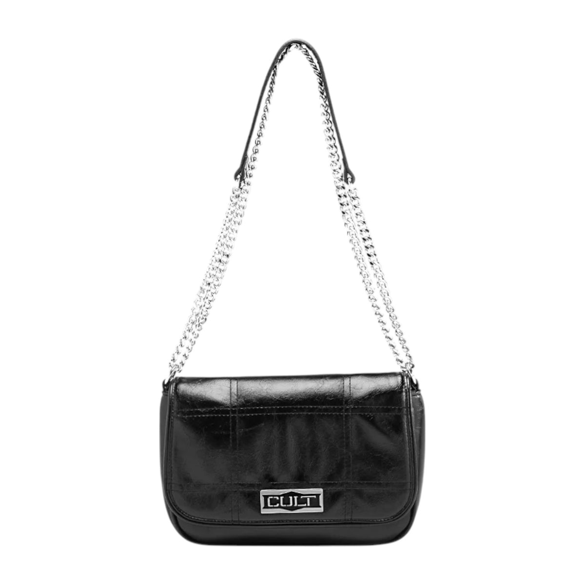 Cult Borsa a Tracolla Donna Katy in Ecopelle Nera con Logo Frontale