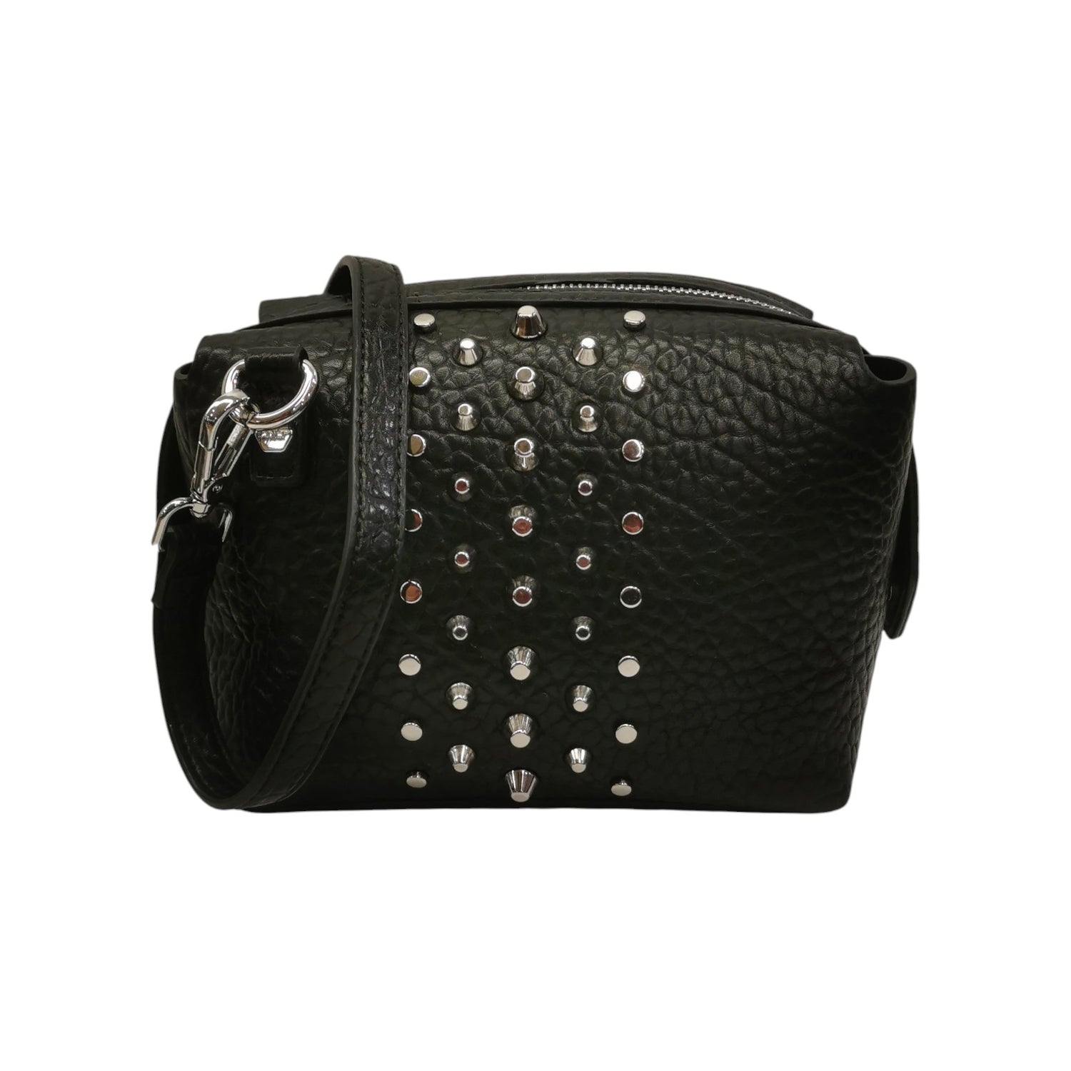 Cult Borsa a Tracolla Donna in Ecopelle Martellata Nera con Borchie