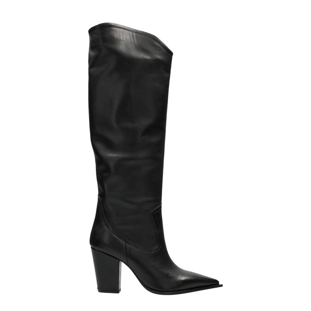 L'Amour by Albano Stivale Donna in Pelle Nera con Tacco Largo Alto 90mm