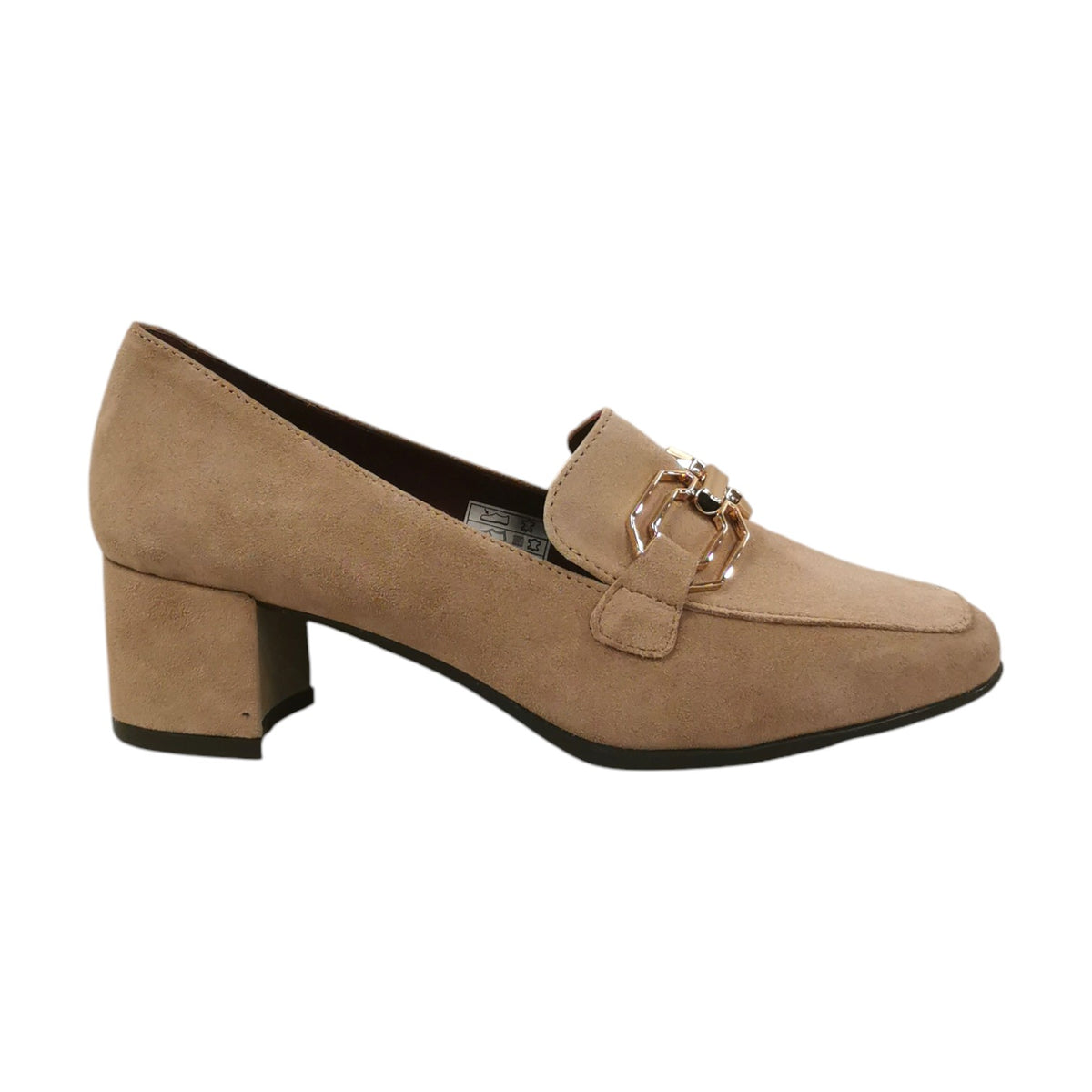 Descanflex Mocassino Donna in Camoscio Beige e Tacco Largo 50mm
