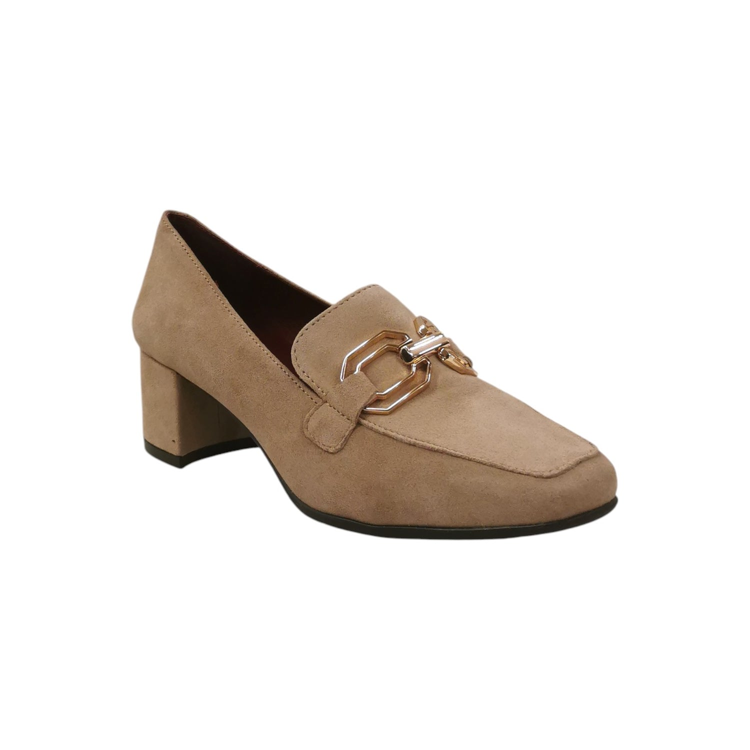 Descanflex Mocassino Donna in Camoscio Beige e Tacco Largo 50mm