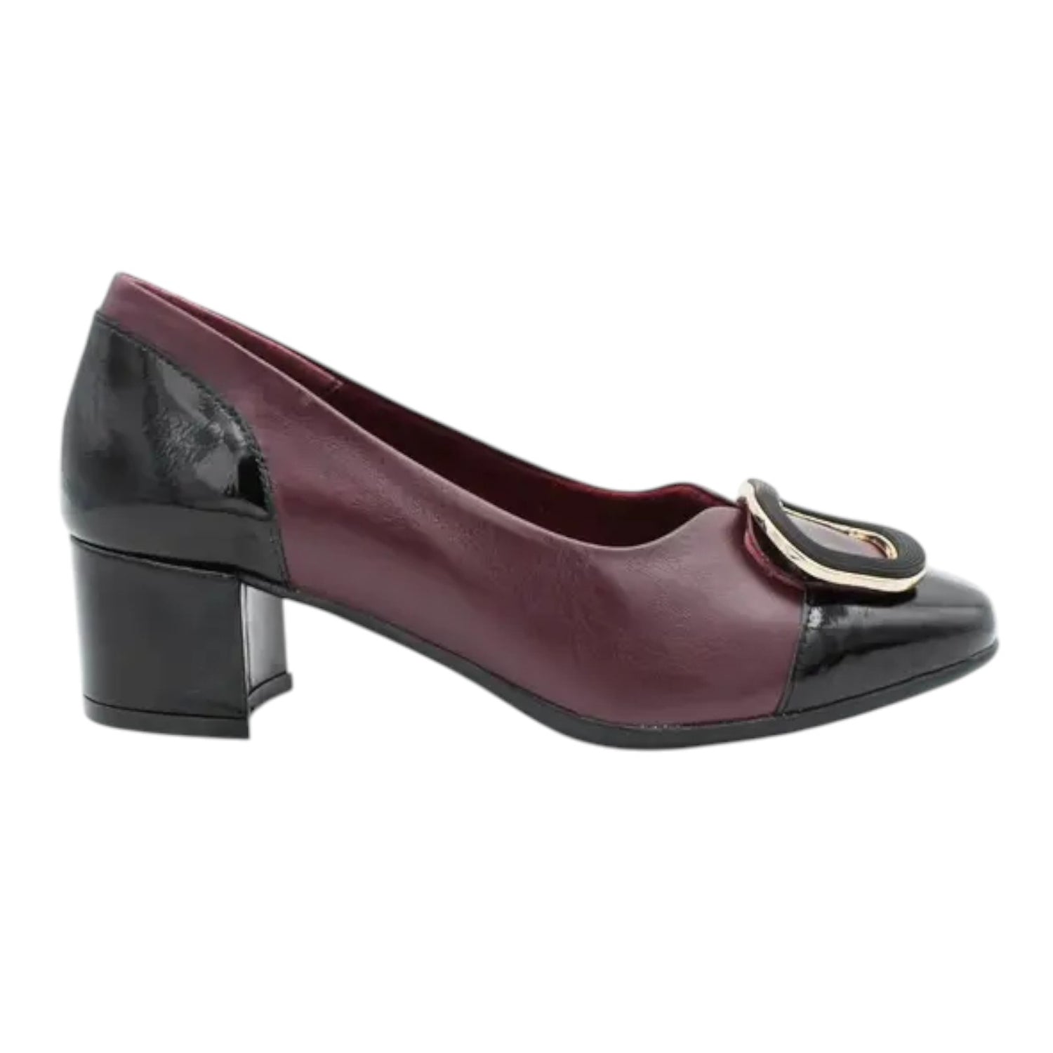 Descanflex Dècollettè Donna in Pelle Bordeaux con Accessorio e Tacco Largo Alto 50mm