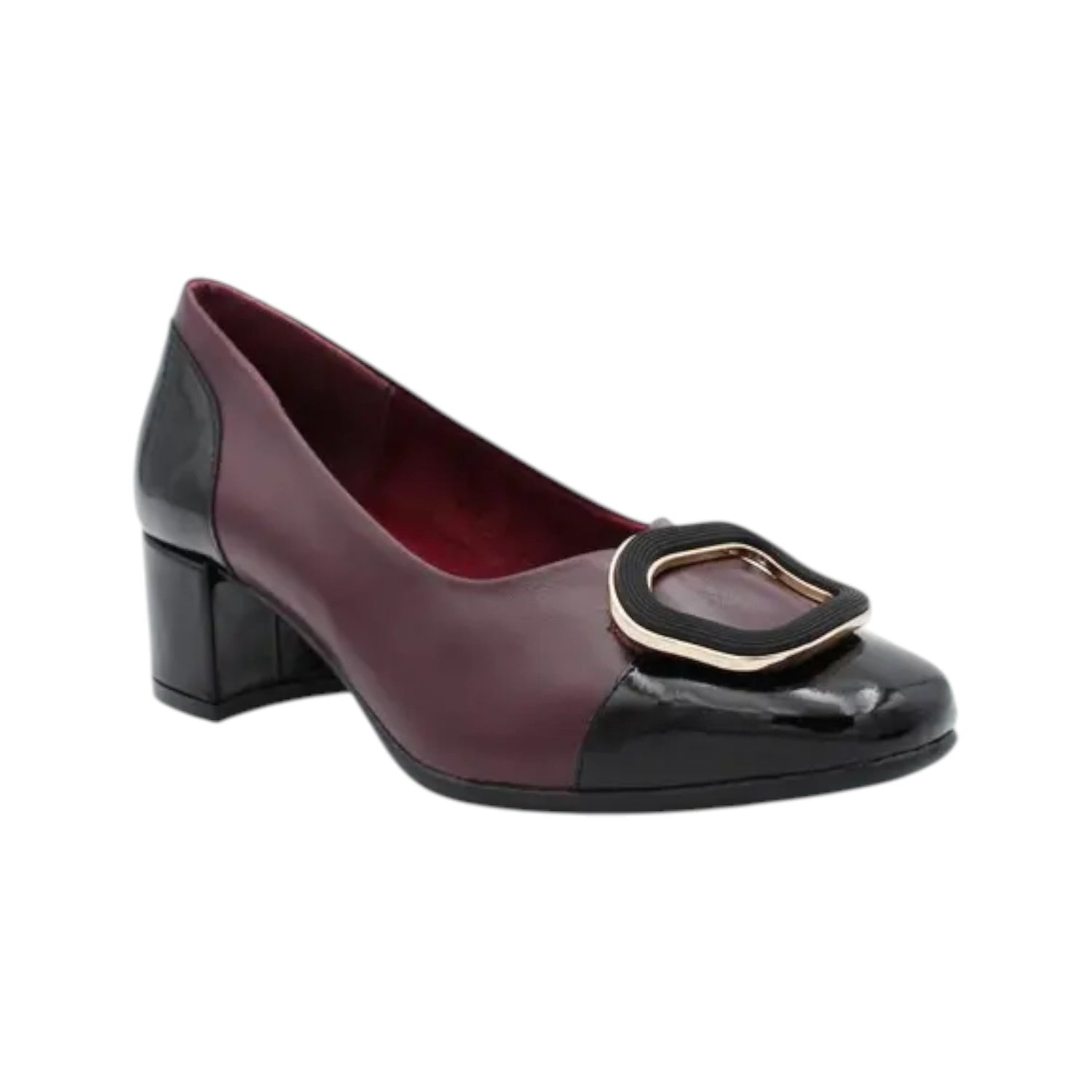 Descanflex Dècollettè Donna in Pelle Bordeaux con Accessorio e Tacco Largo Alto 50mm