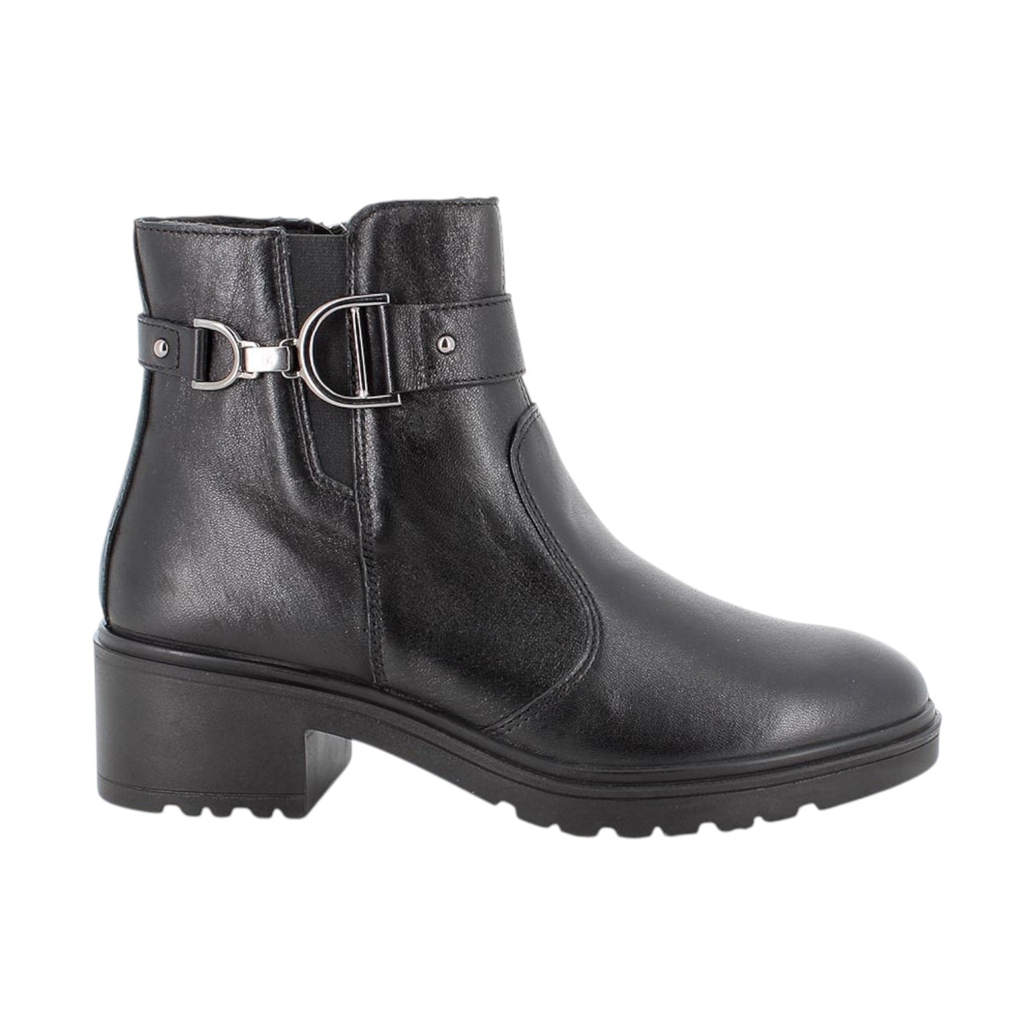 Igi&Co Stivaletto Donna in Pelle Nera con Tacco Largo 50mm e Cerniera Laterale