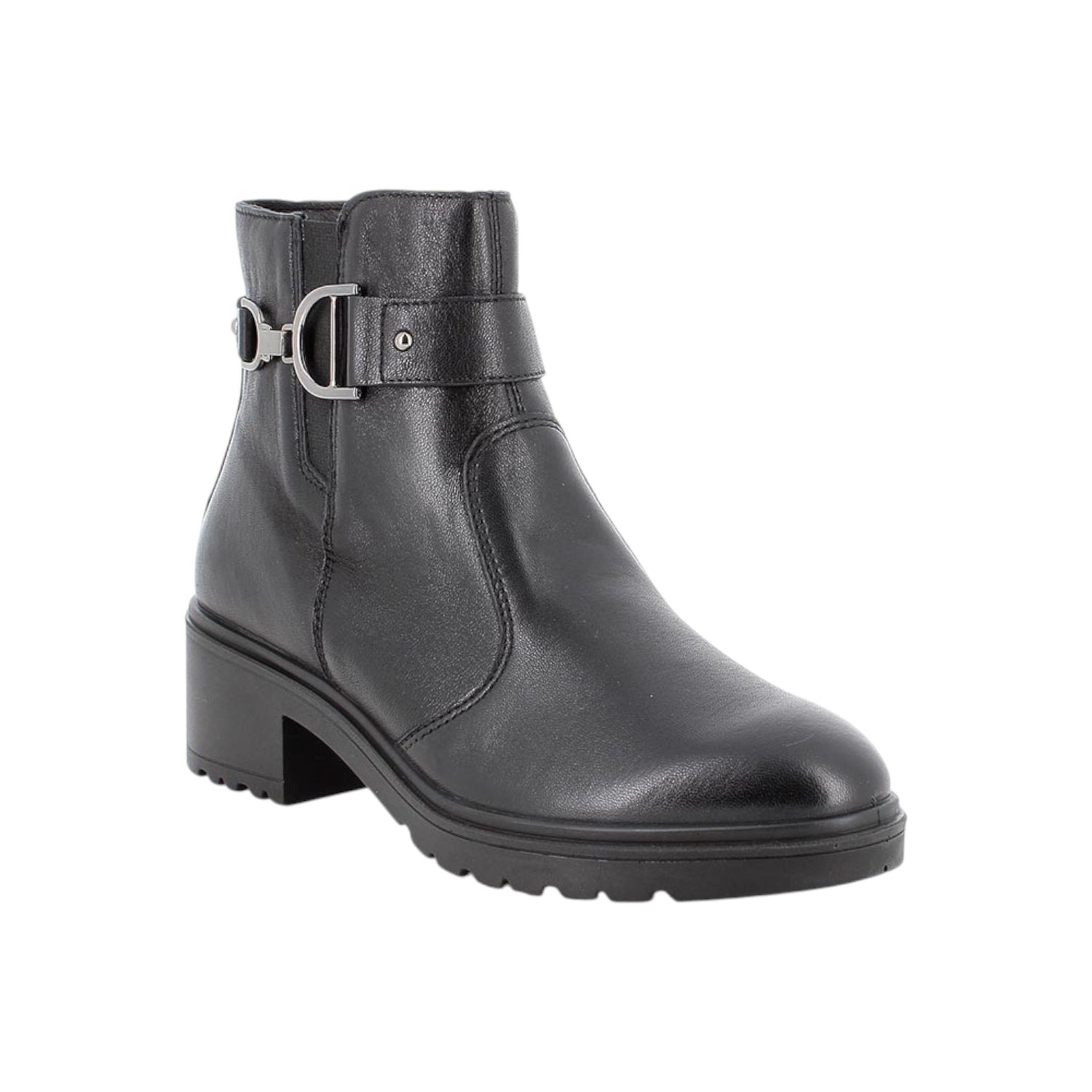 Igi&Co Stivaletto Donna in Pelle Nera con Tacco Largo 50mm e Cerniera Laterale