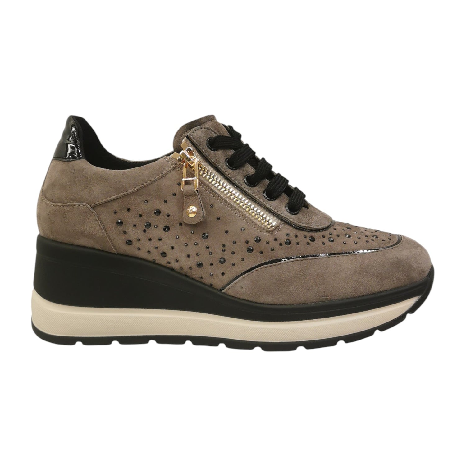 Melluso Sneakers Donna in Camoscio Grigio con Strass Neri e Zip