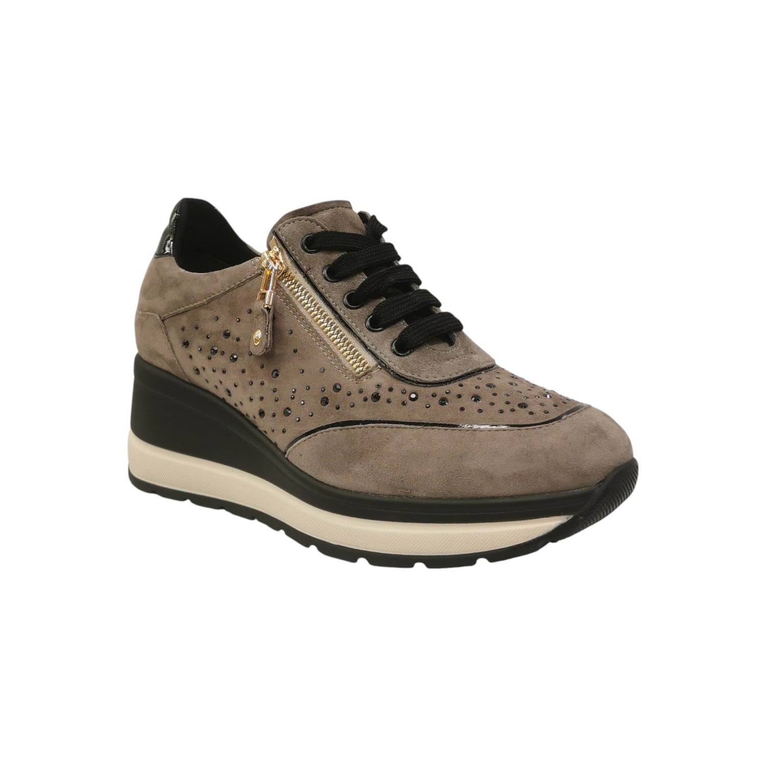 Melluso Sneakers Donna in Camoscio Grigio con Strass Neri e Zip