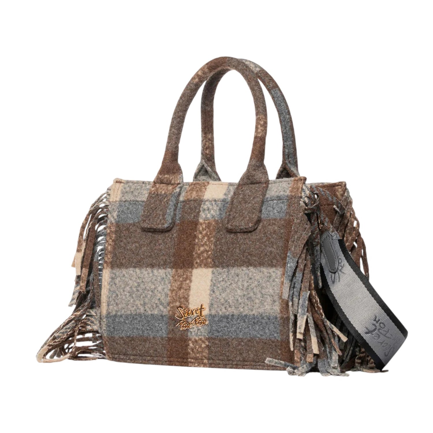 Secret Pon Pon Isabella Tote Small Borsa a Mano Donna in Tessuto Cuoio Grigio con Tracolla