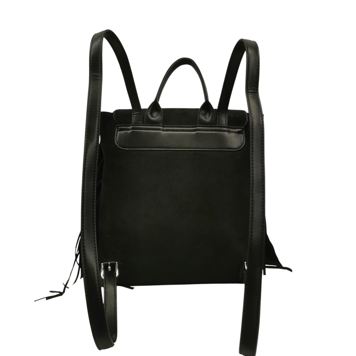 Secret Pon Pon Kate Zaino Donna in Camoscio Sintetico Nero con Frange