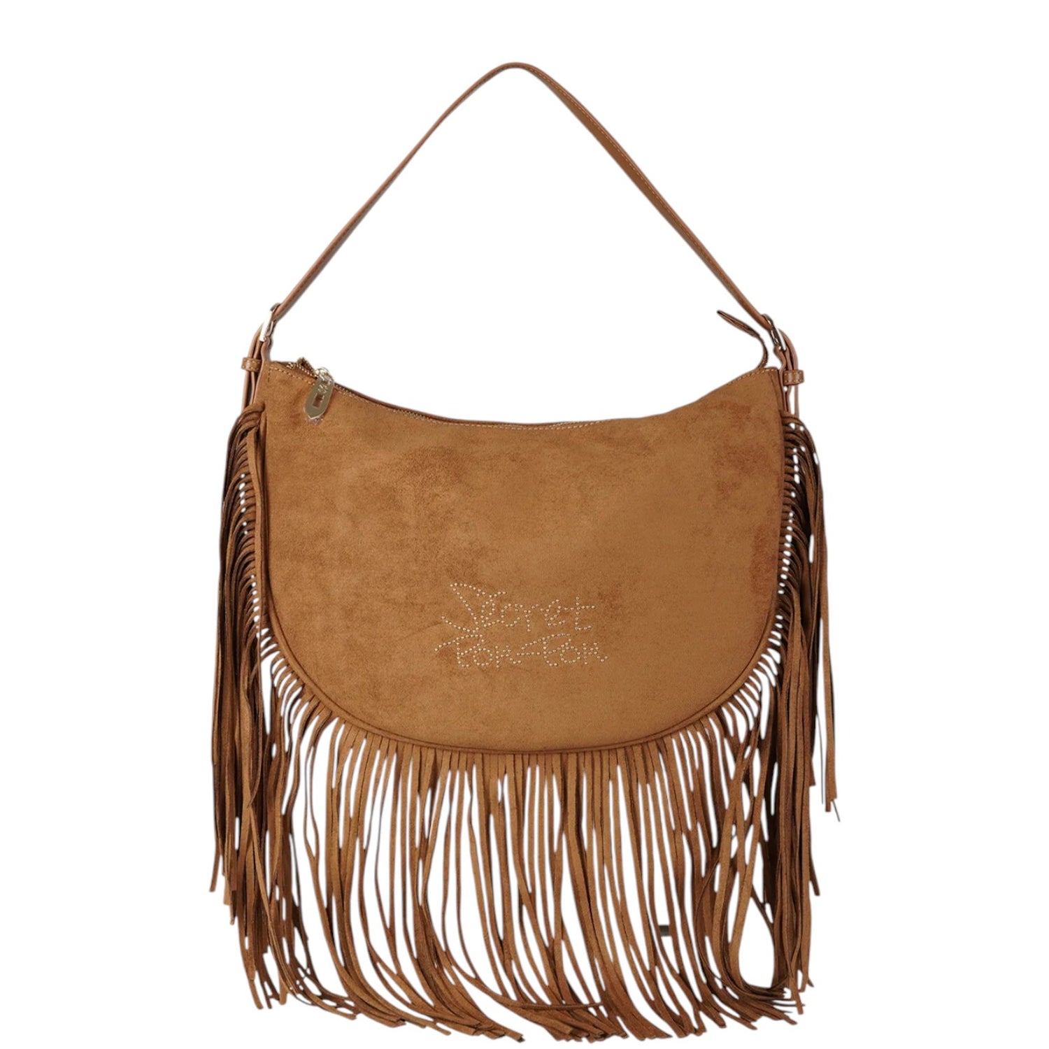 Secret Pon Pon Kate Hobo L Borsa a Spalla Mezzaluna Donna in Camoscio Cuoio con Frange