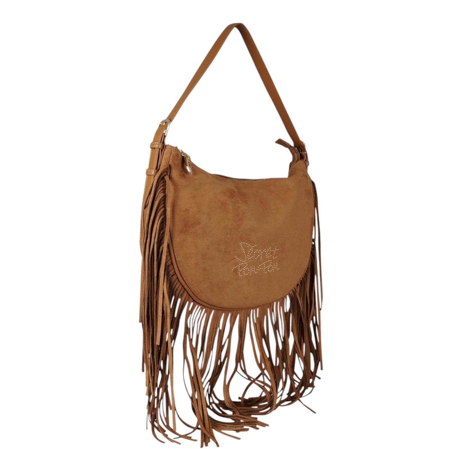 Secret Pon Pon Kate Hobo L Borsa a Spalla Mezzaluna Donna in Camoscio Cuoio con Frange