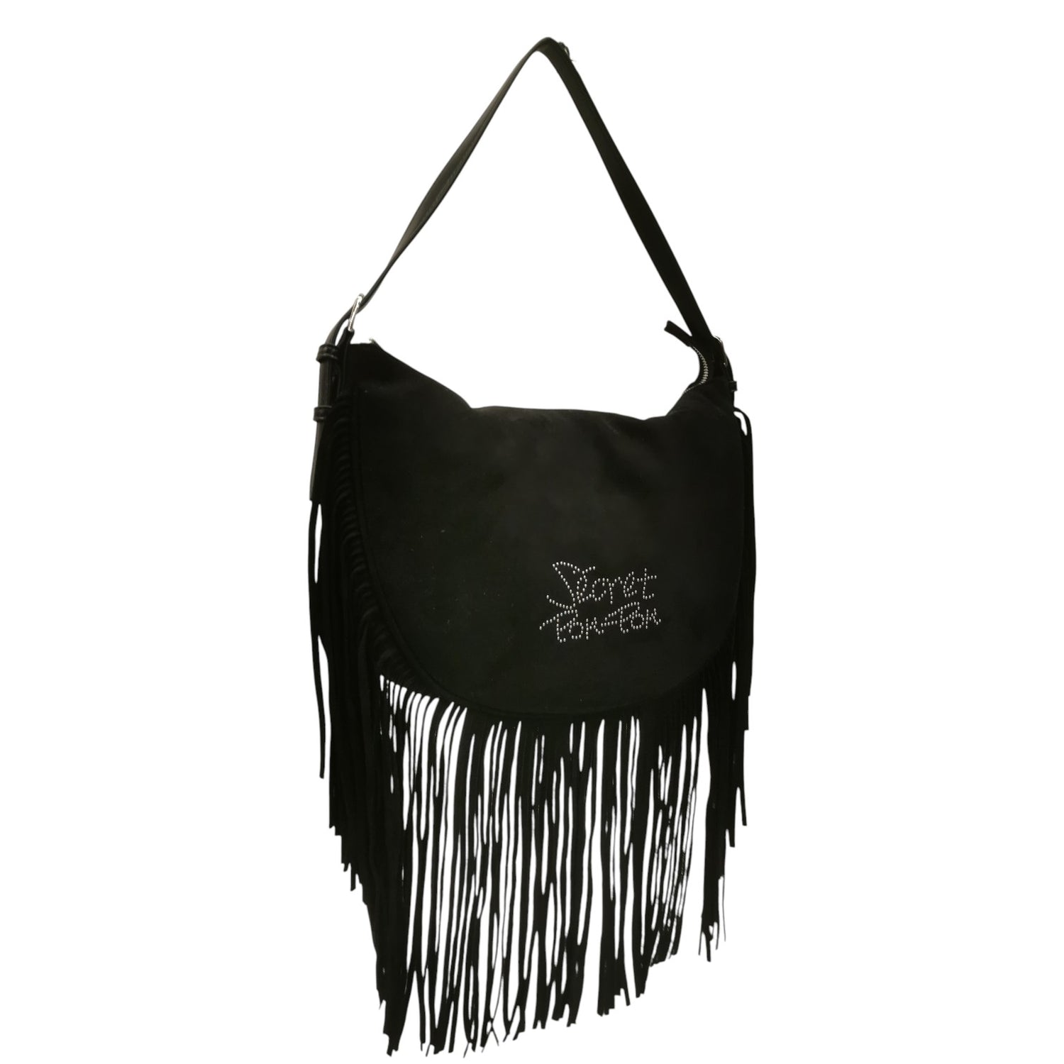 Secret Pon Pon Kate Hobo L Borsa a Spalla Mezzaluna Donna in Camoscio Nero con Frange