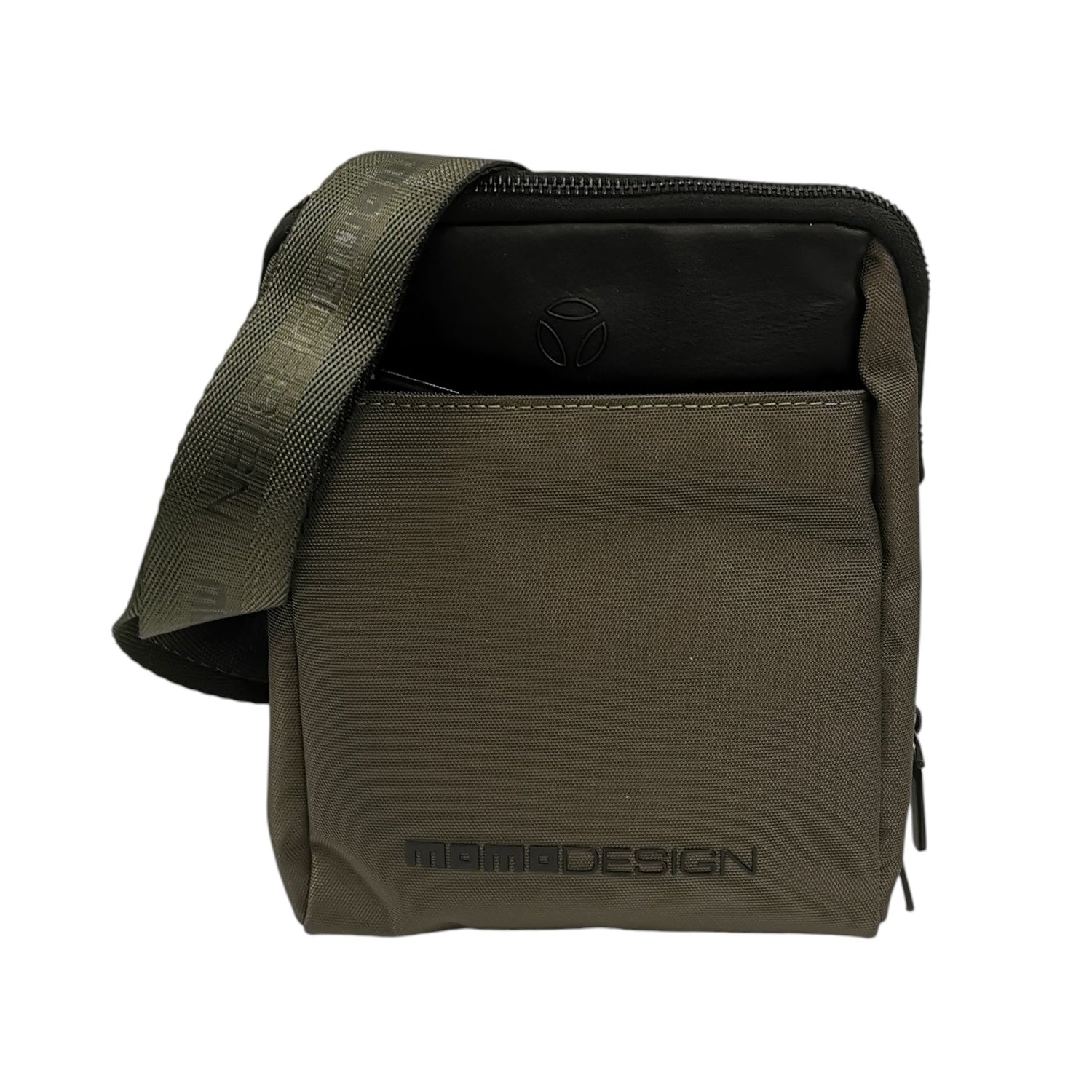 Momo Design Borsello Uomo in Tessuto e Pelle Verde Nero