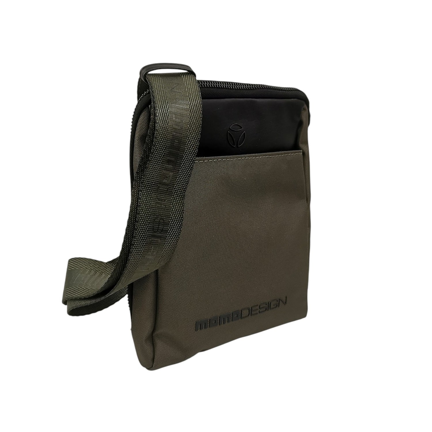 Momo Design Borsello Uomo in Tessuto e Pelle Verde Nero