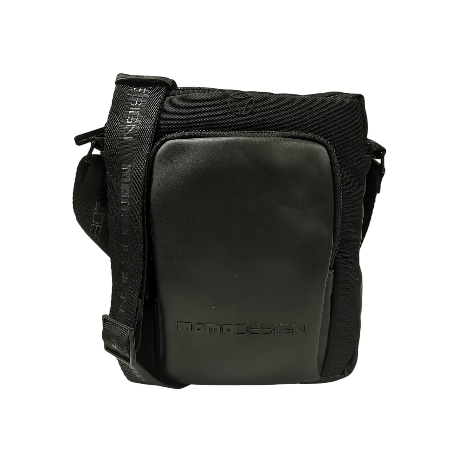 Momo Design Borsello Uomo in Pelle e Tessuto Nero con Tracolla Logata