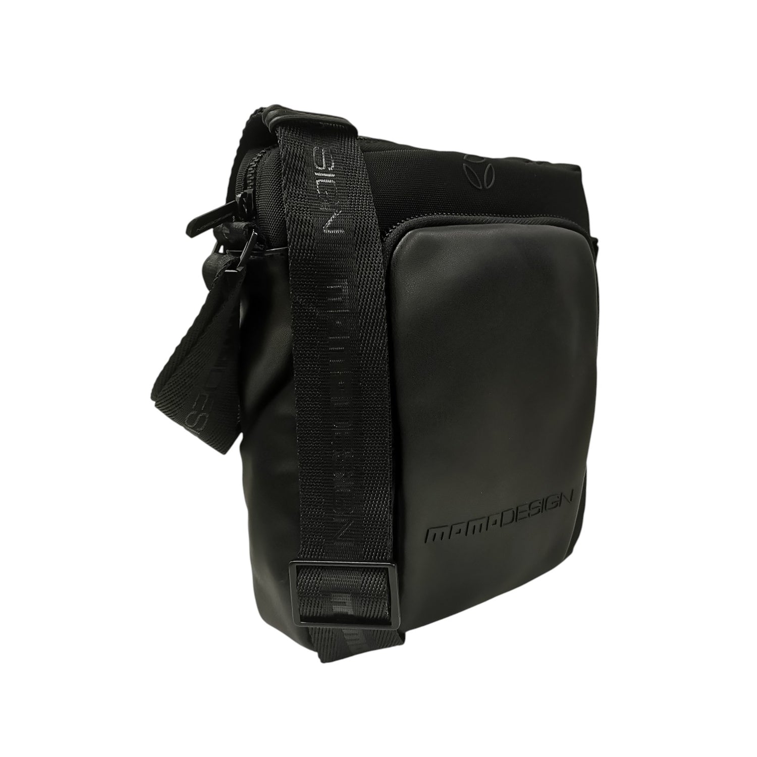 Momo Design Borsello Uomo in Pelle e Tessuto Nero con Tracolla Logata