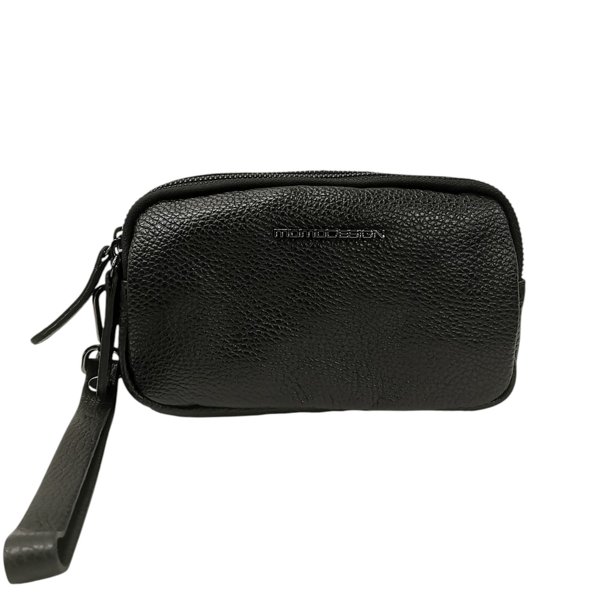 Momo Design Pochette Uomo in Pelle Martellata Nera con Tre Scomparti