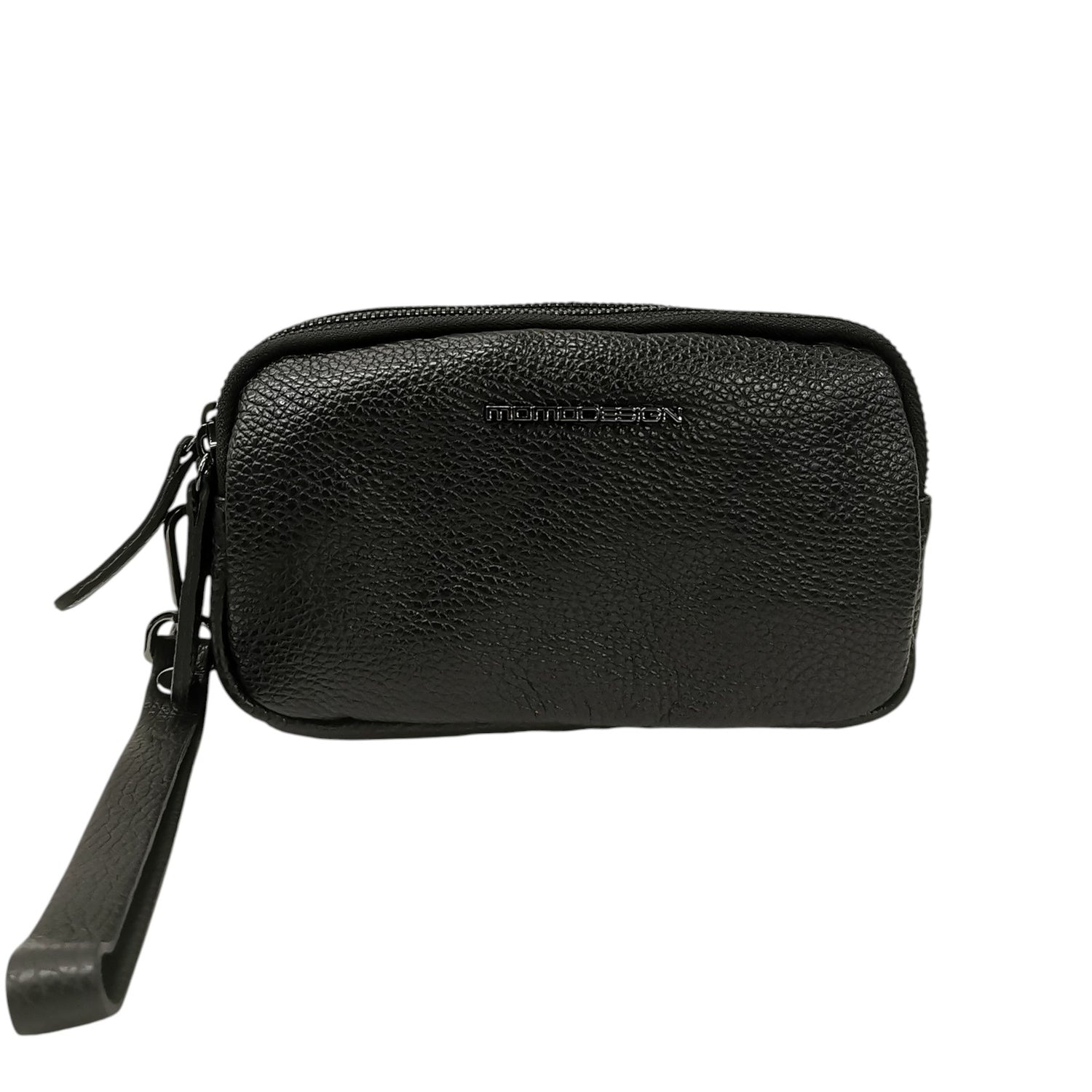 Momo Design Pochette Uomo in Pelle Martellata Nera con Tre Scomparti