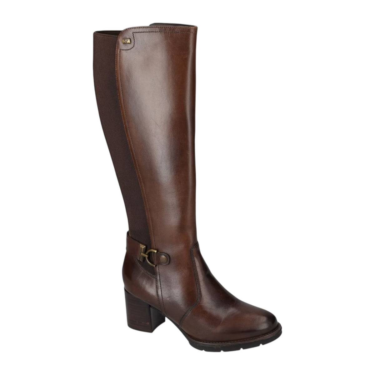 Valleverde Stivale Donna in Pelle Marrone con Zip e Tacco Largo 70mm