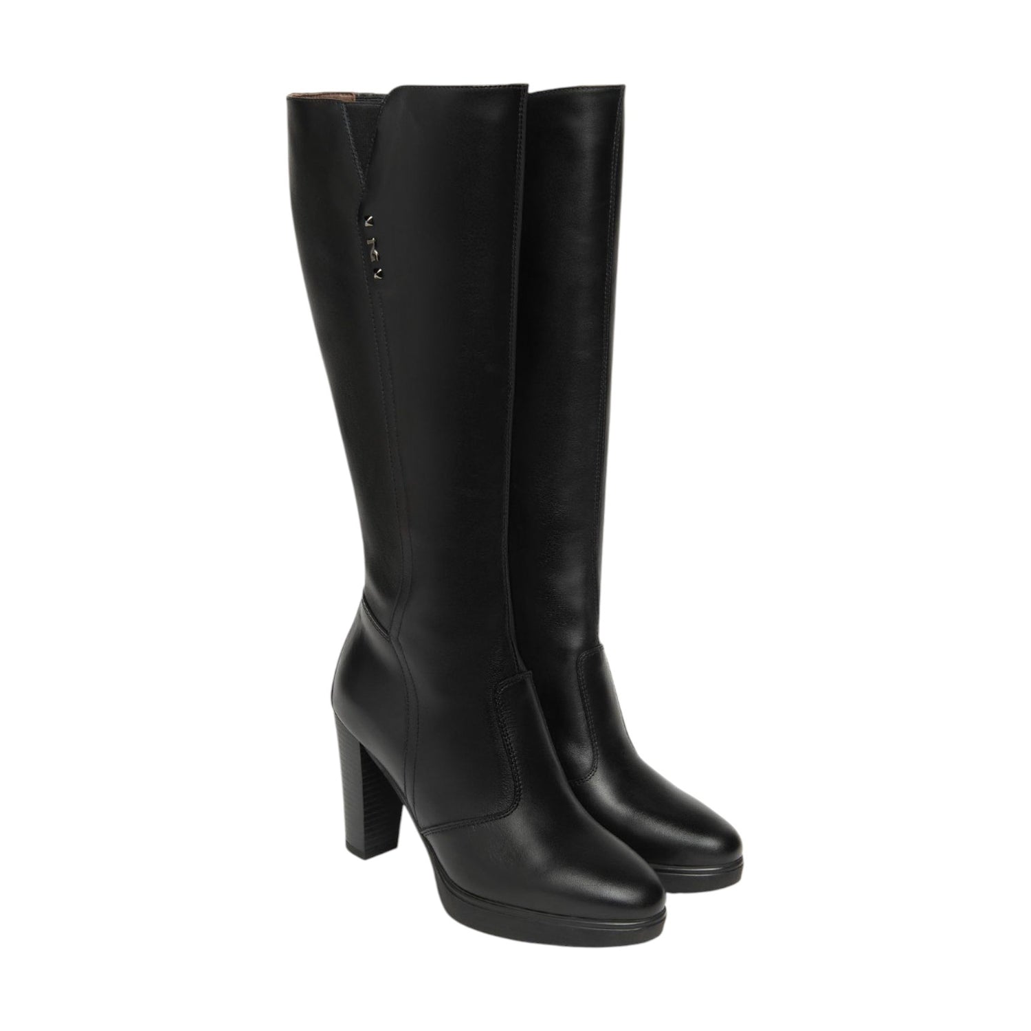 Nero Giardini Stivale Donna in Pelle Nera con Tacco Alto 100mm e Logo Laterale