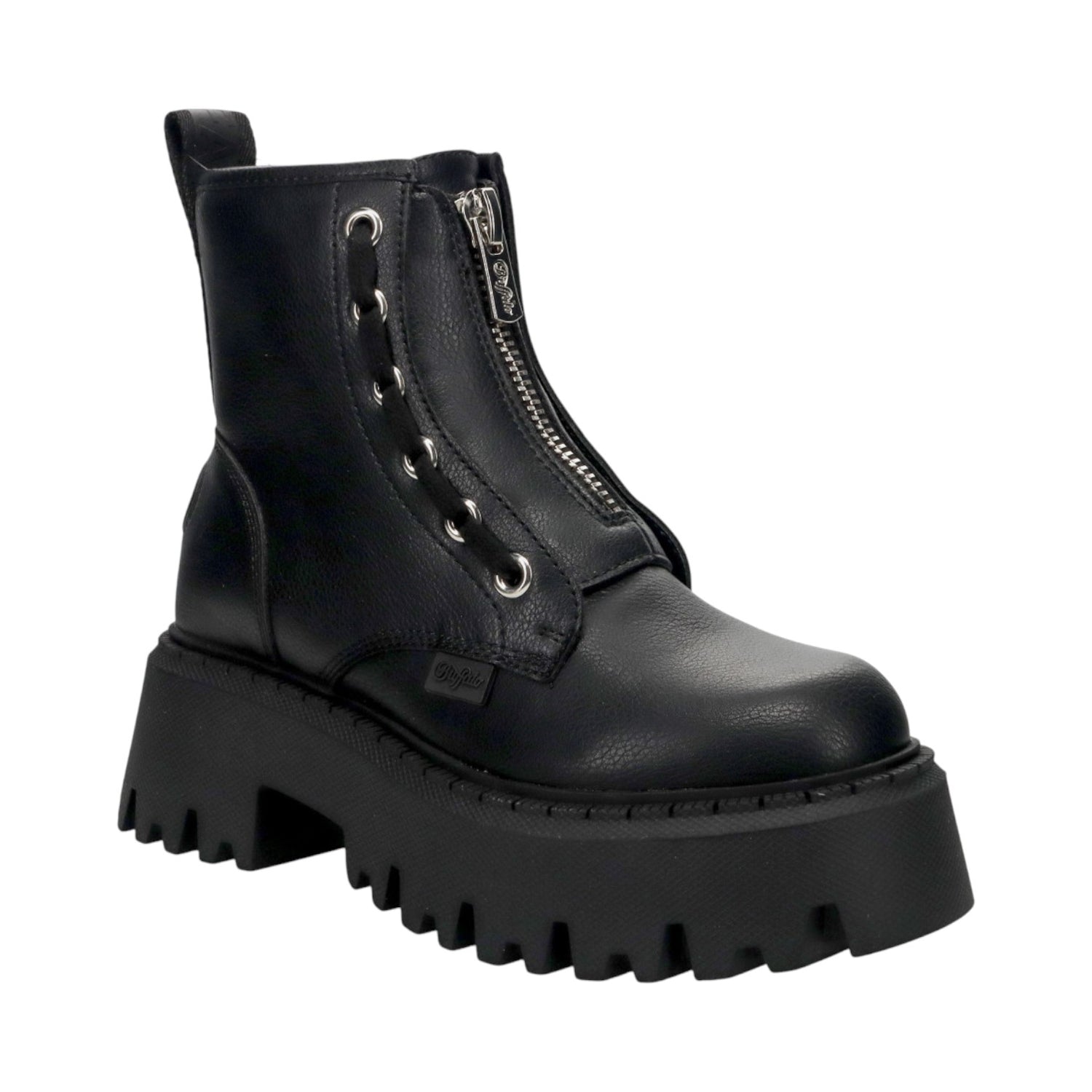 Buffalo Aspen Front Zip Anfibio Platform Donna Nero