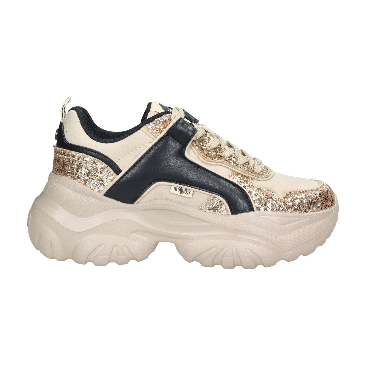Buffalo Bliss Glam Sneakers Platform Donna Oro Crema con Glitter