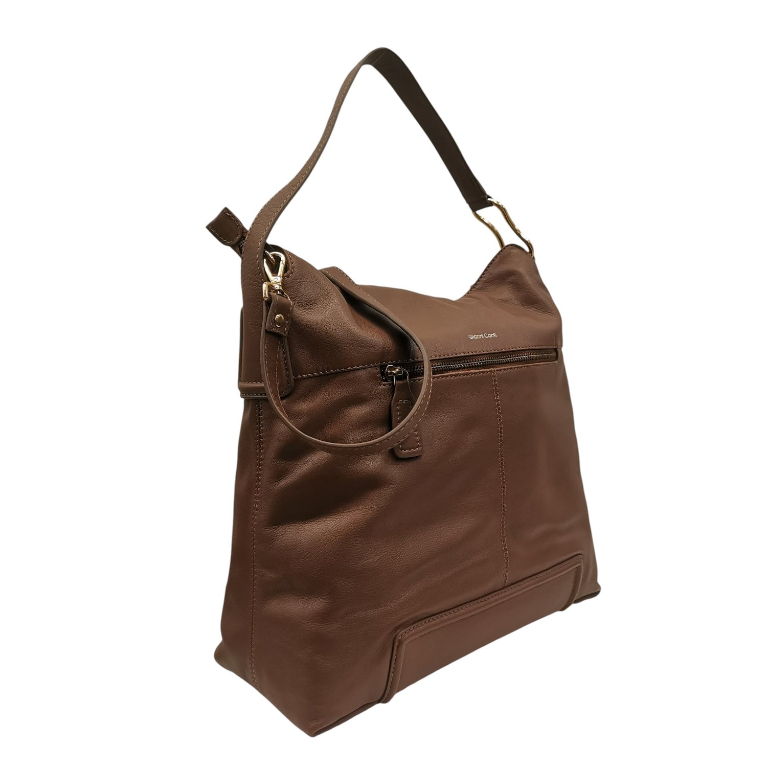 Gianni Conti Borsa a Spalla Donna in Pelle Cammello con Tasca Frontale e Tracolla