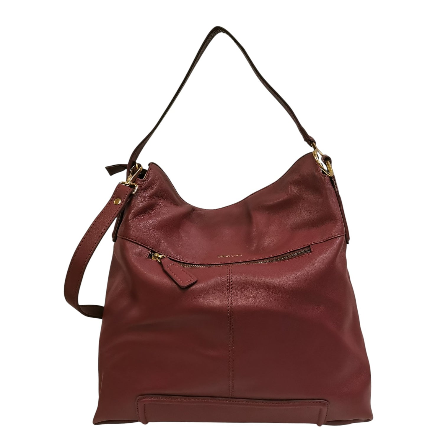 Gianni Conti Borsa a Spalla Donna in Pelle Rubino con Tasca Frontale e Tracolla