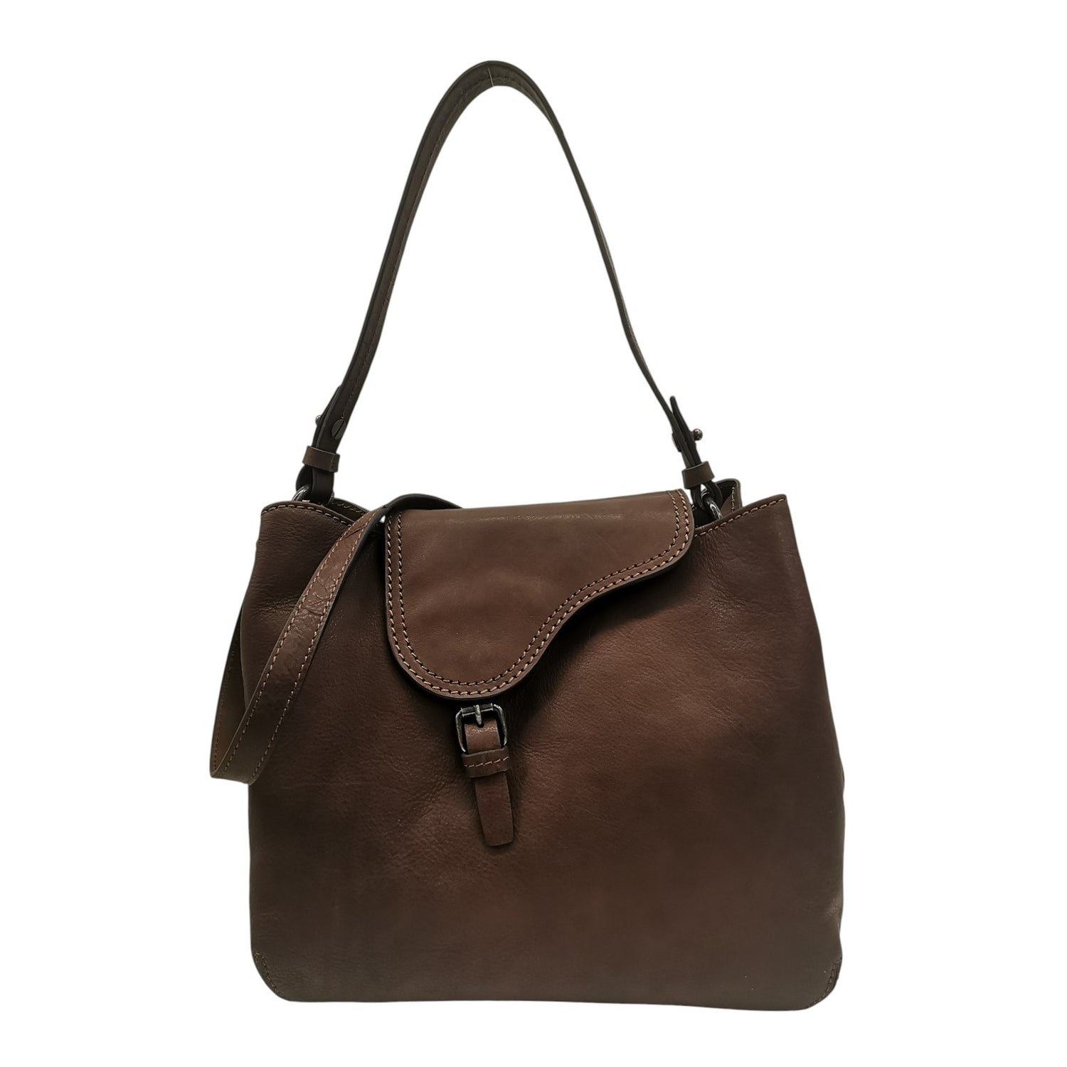 Gianni Conti Borsa a Spalla Donna in Pelle Cioccolato con Tracolla e Cinturino