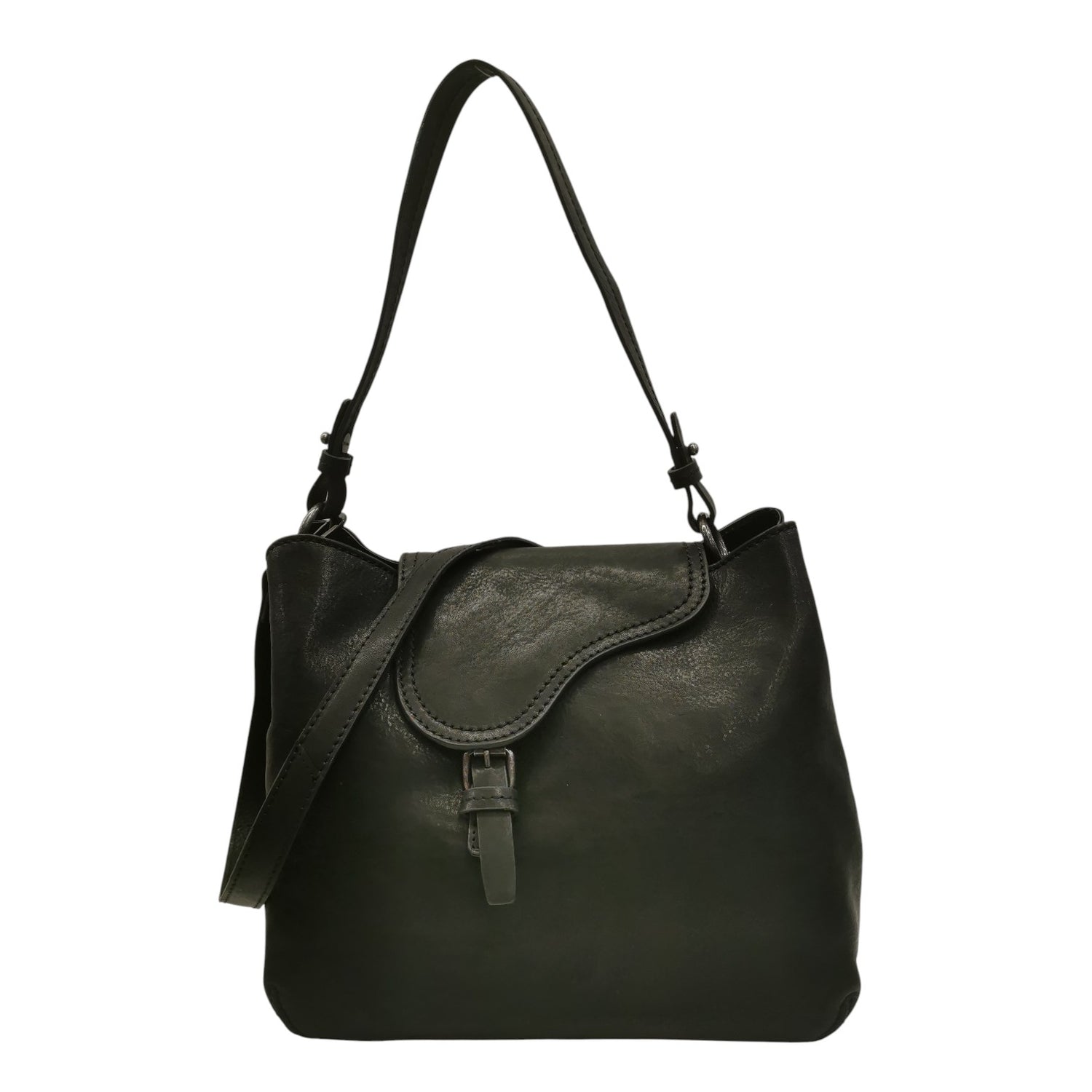 Gianni Conti Borsa a Spalla Donna in Pelle Nera con Tracolla e Cinturino