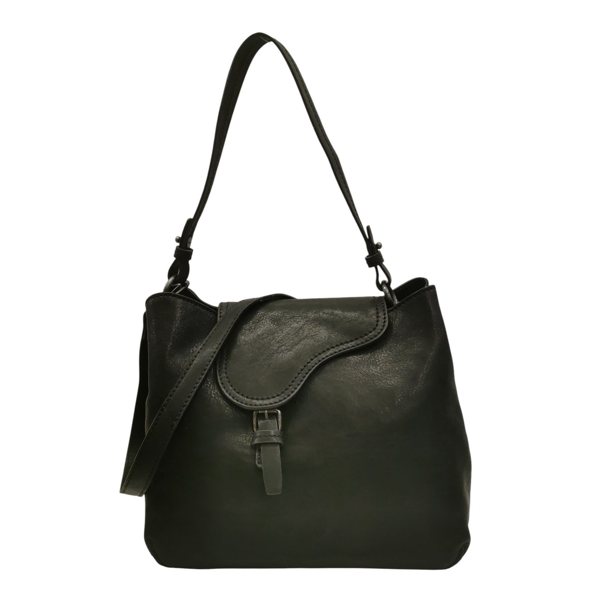 Gianni Conti Borsa a Spalla Donna in Pelle Nera con Tracolla e Cinturino