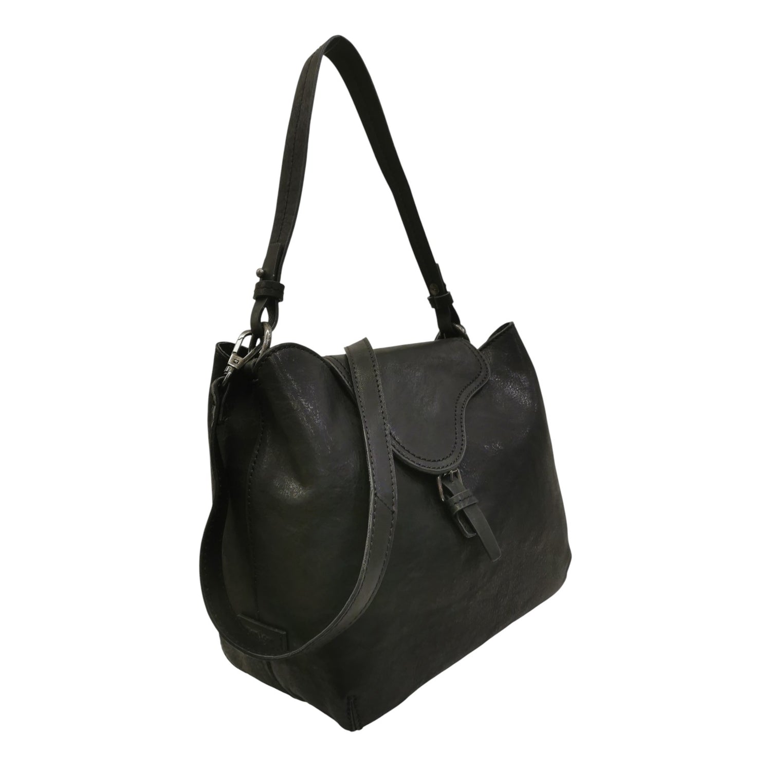 Gianni Conti Borsa a Spalla Donna in Pelle Nera con Tracolla e Cinturino