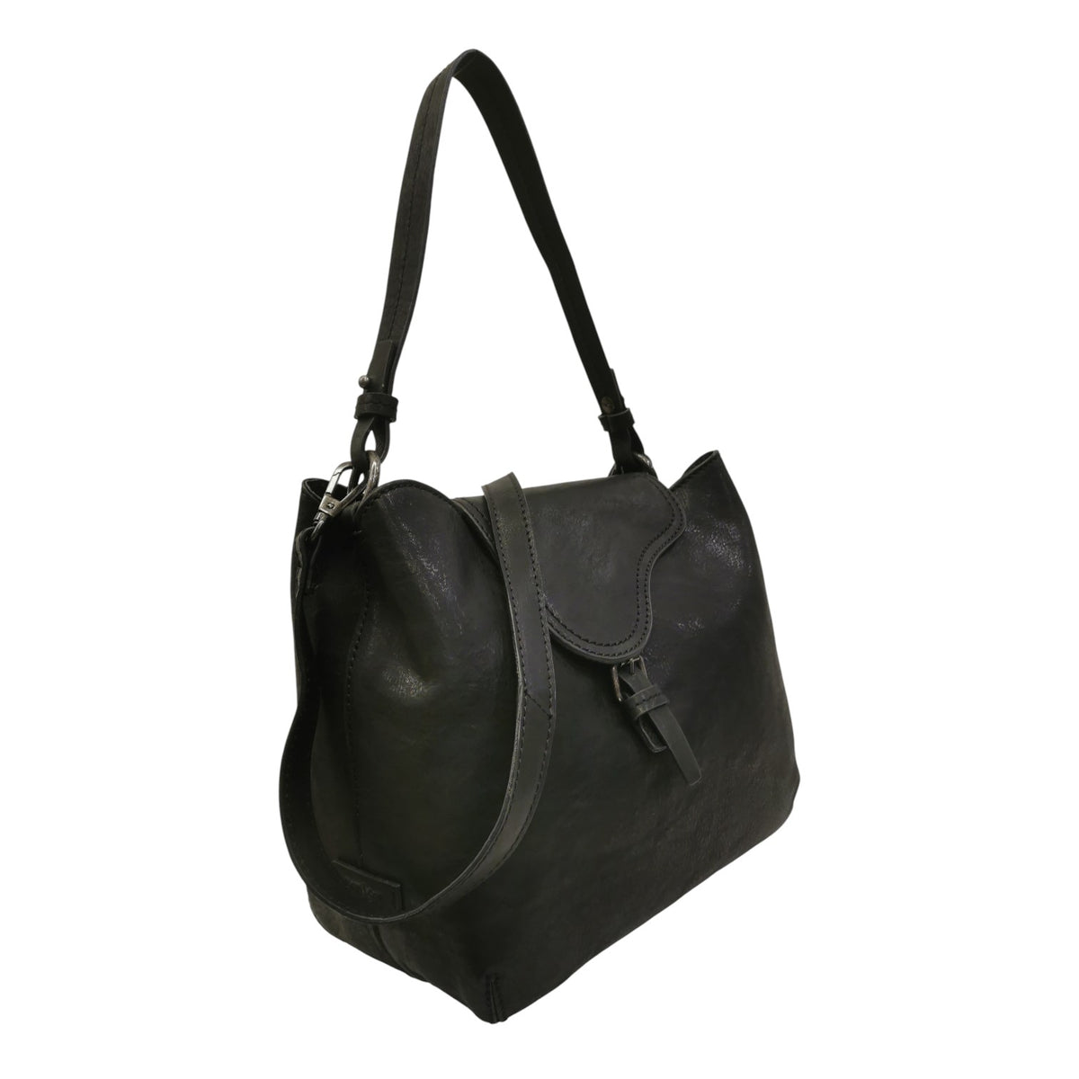 Gianni Conti Borsa a Spalla Donna in Pelle Nera con Tracolla e Cinturino