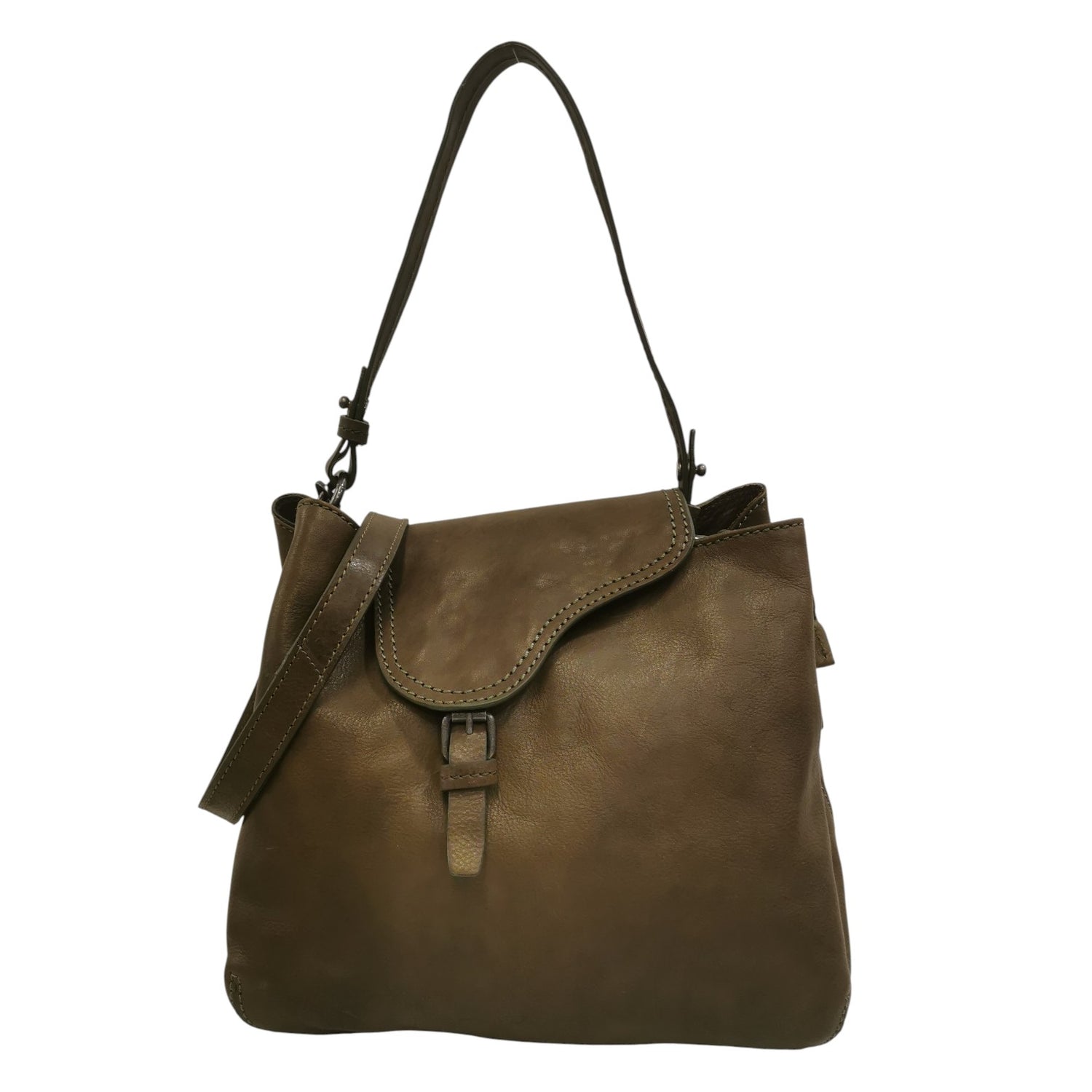 Gianni Conti Borsa a Spalla Donna in Pelle Pistacchio con Tracolla e Cinturino