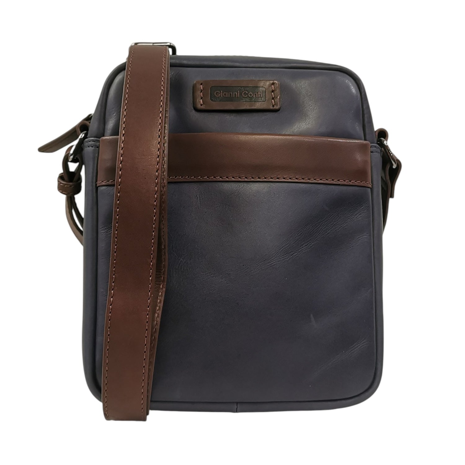 Gianni Conti Borsello Uomo in Pelle Blu Moro con Bottone e Zip