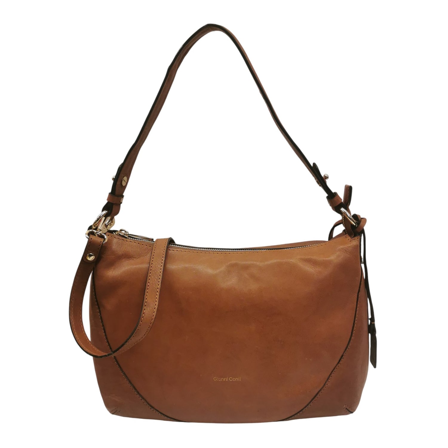 Gianni Conti Borsa a Spalla Donna in Pelle Cuoio con Accessorio a Foglia e Tracolla