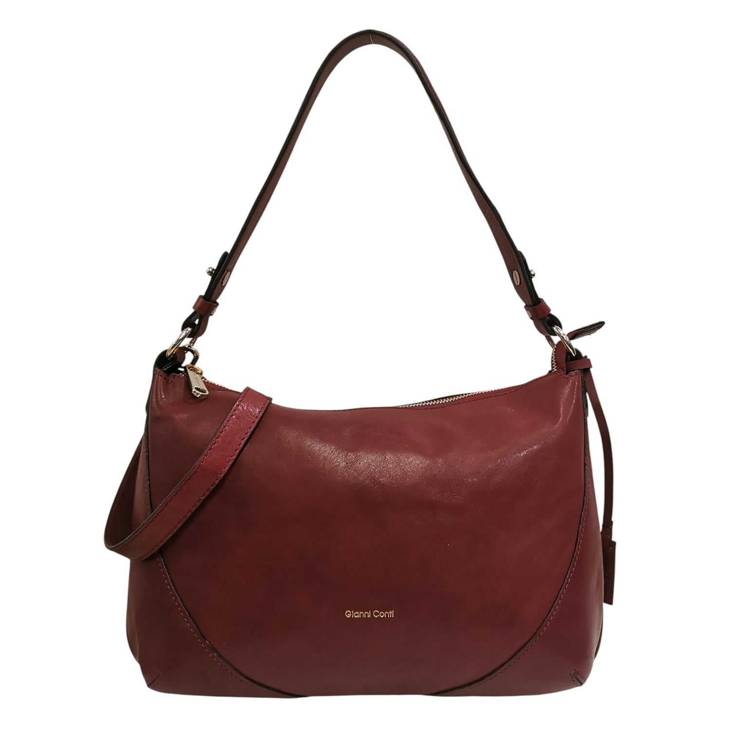 Gianni Conti Borsa a Spalla Donna in Pelle Rubino con Accessorio a Foglia e Tracolla