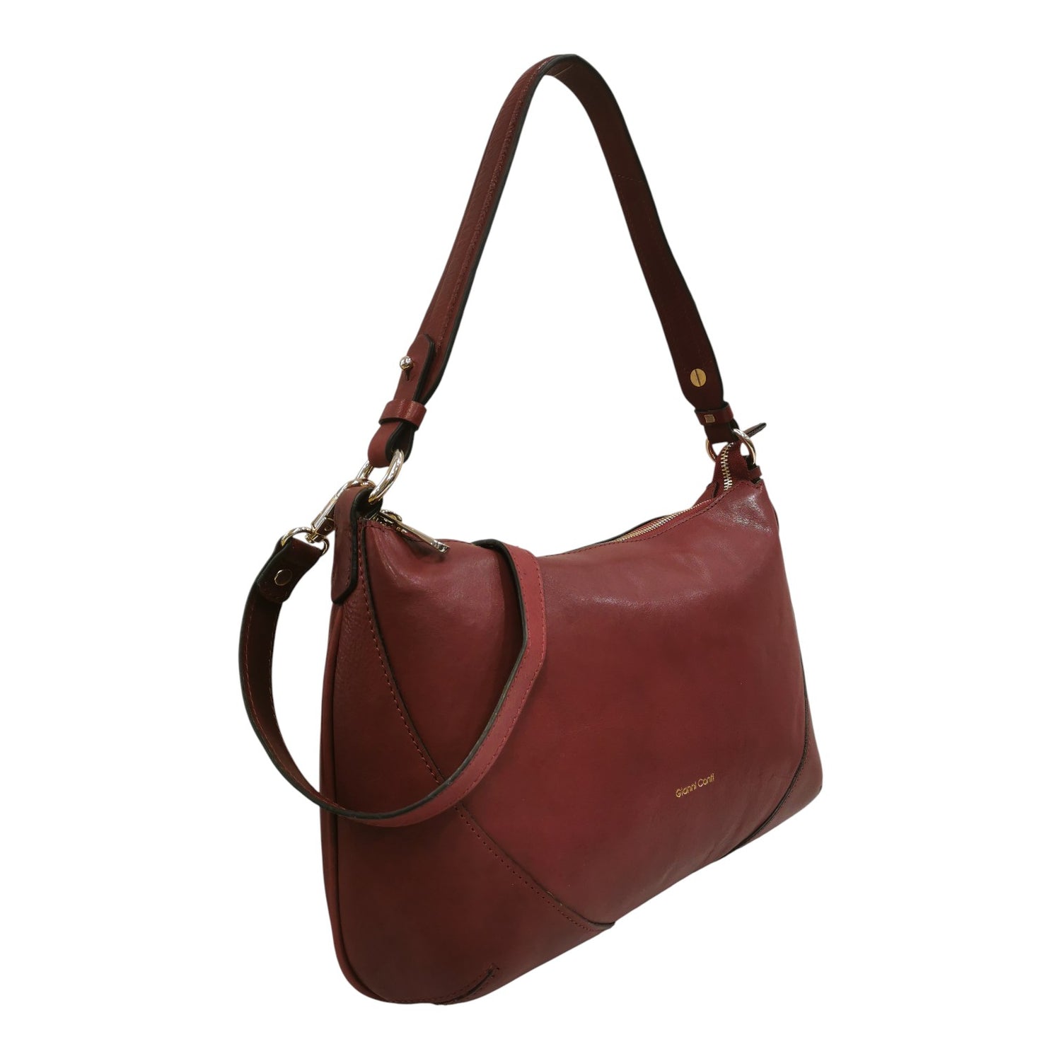 Gianni Conti Borsa a Spalla Donna in Pelle Rubino con Accessorio a Foglia e Tracolla