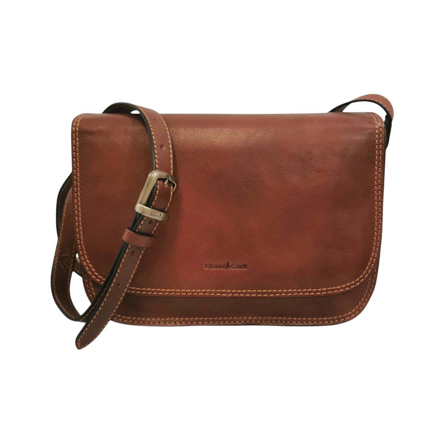 Gianni Conti Borsa a Tracolla Donna in Pelle Cuoio con Doppio Scomaprto