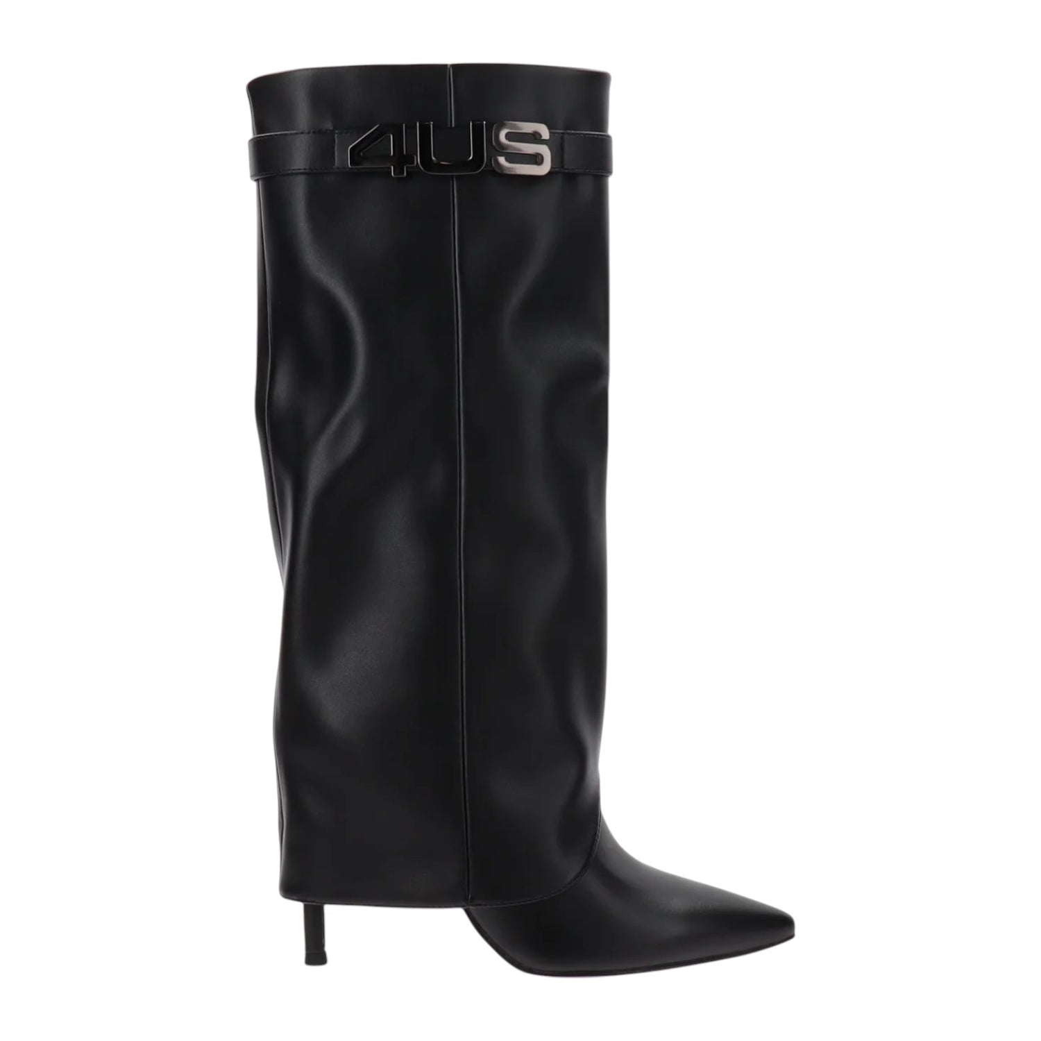 4US Stivale Donna in Ecopelle Nera con Tacco a Stiletto Alto 100mm