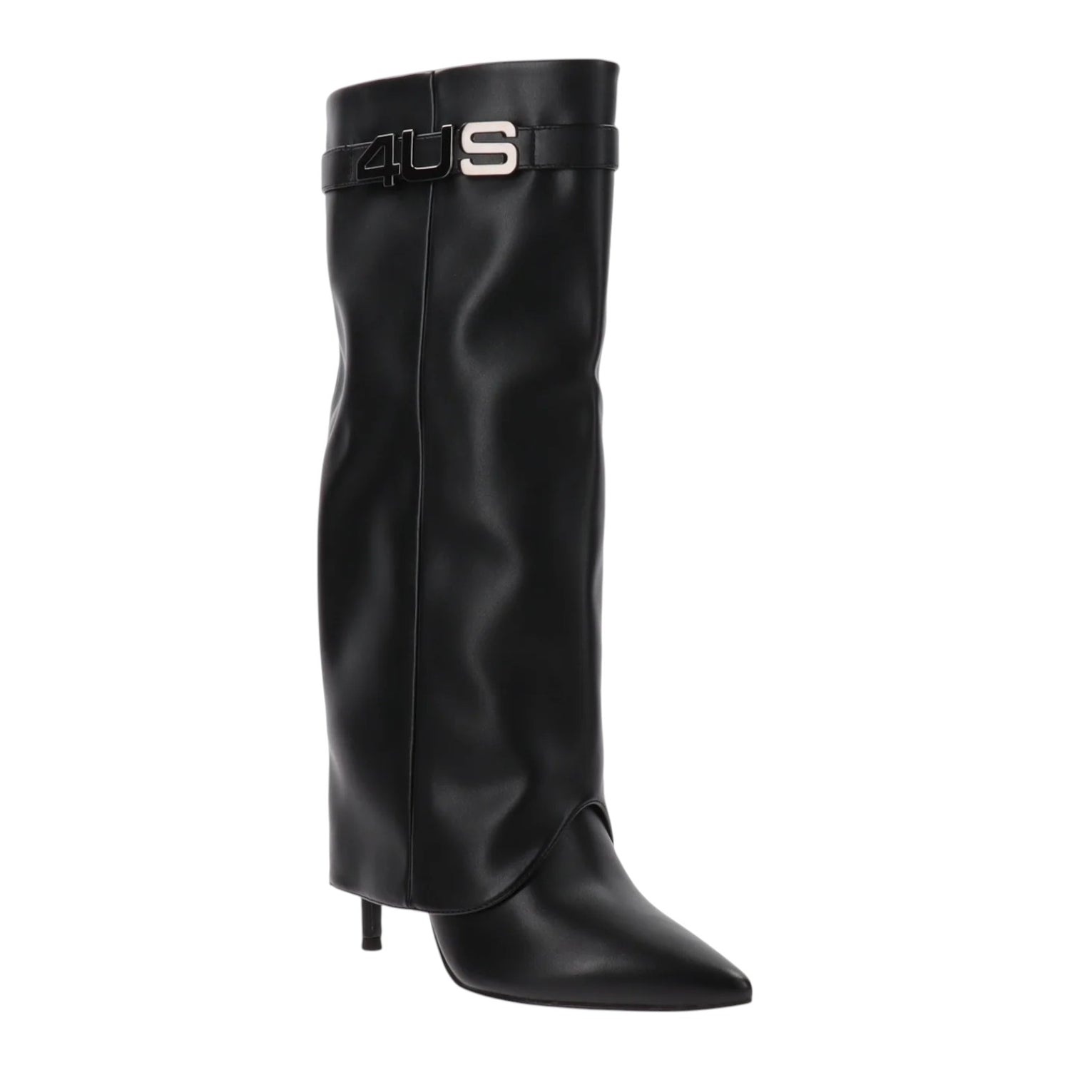 4US Stivale Donna in Ecopelle Nera con Tacco a Stiletto Alto 100mm