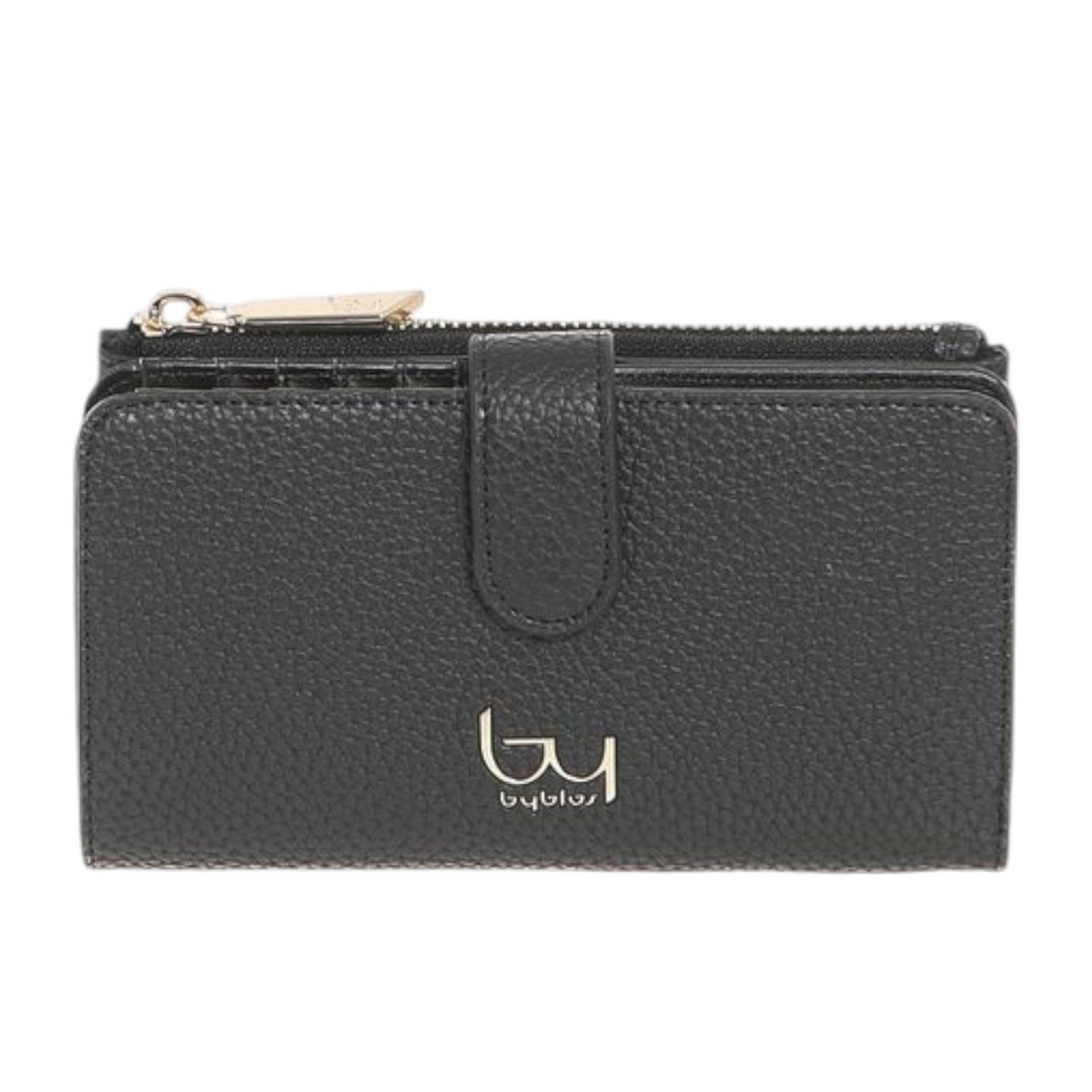 By Byblos Portafoglio Grande Donna in Ecopelle Nera con Linguetta e Bottone